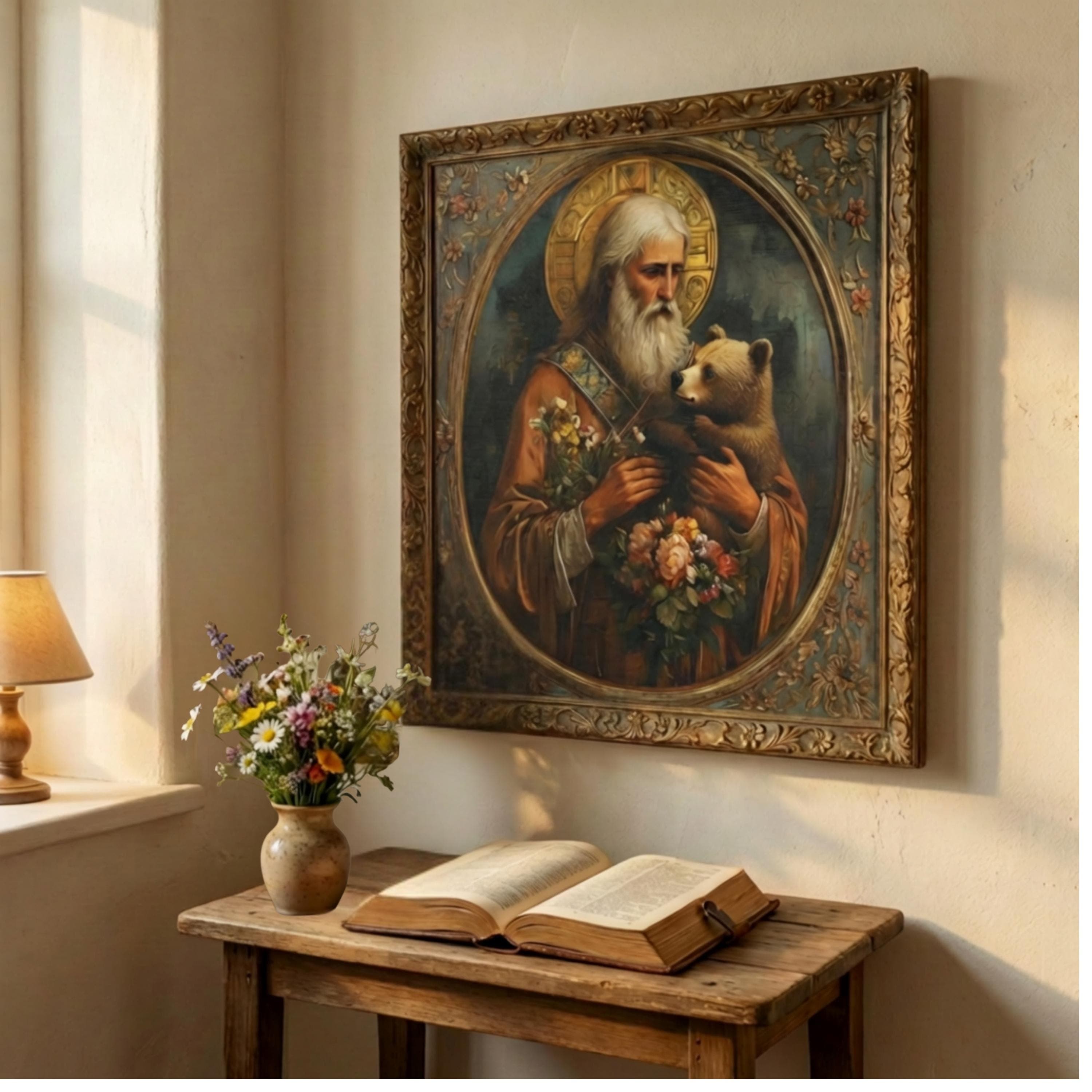 Orthodox Icon St Sergius Wall Canvas, Russian Saint Artwork, Patron of Learners Decor