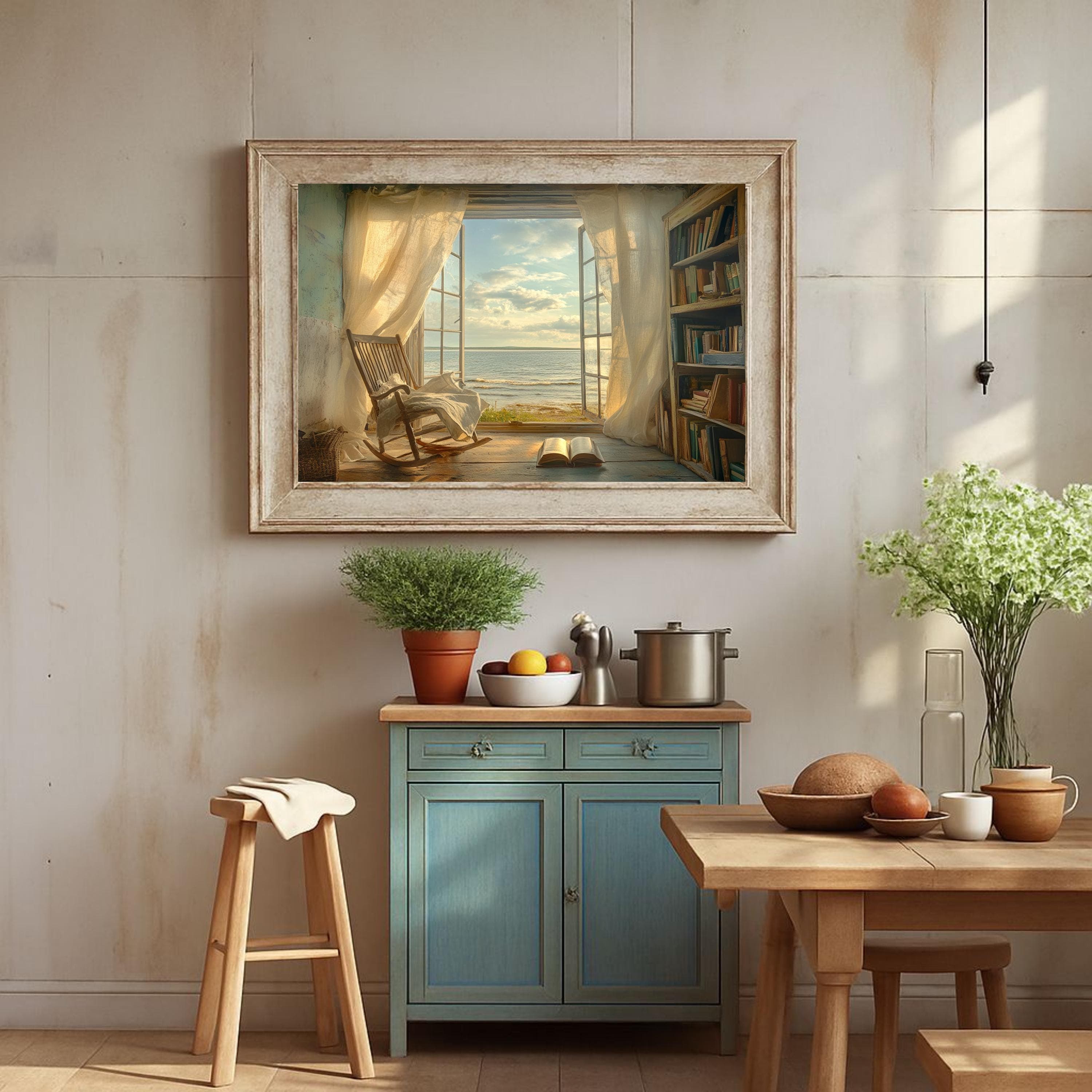 Serene Coastal Canvas Art: Beach House Decor, Gift for Book Lovers - image 5