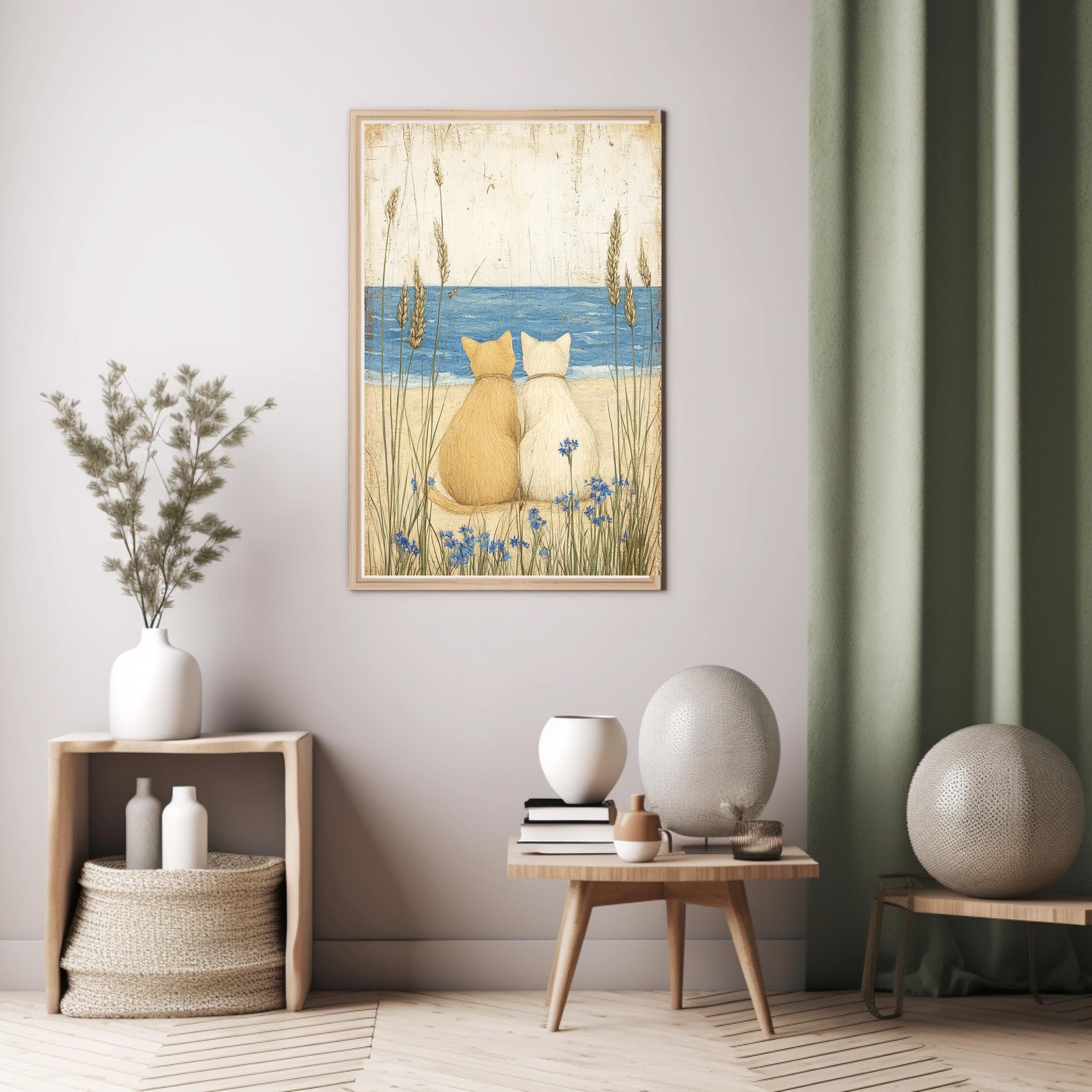 Coastal Cat Watercolor Art Print: Beach Cats Seaside Poster - image 3