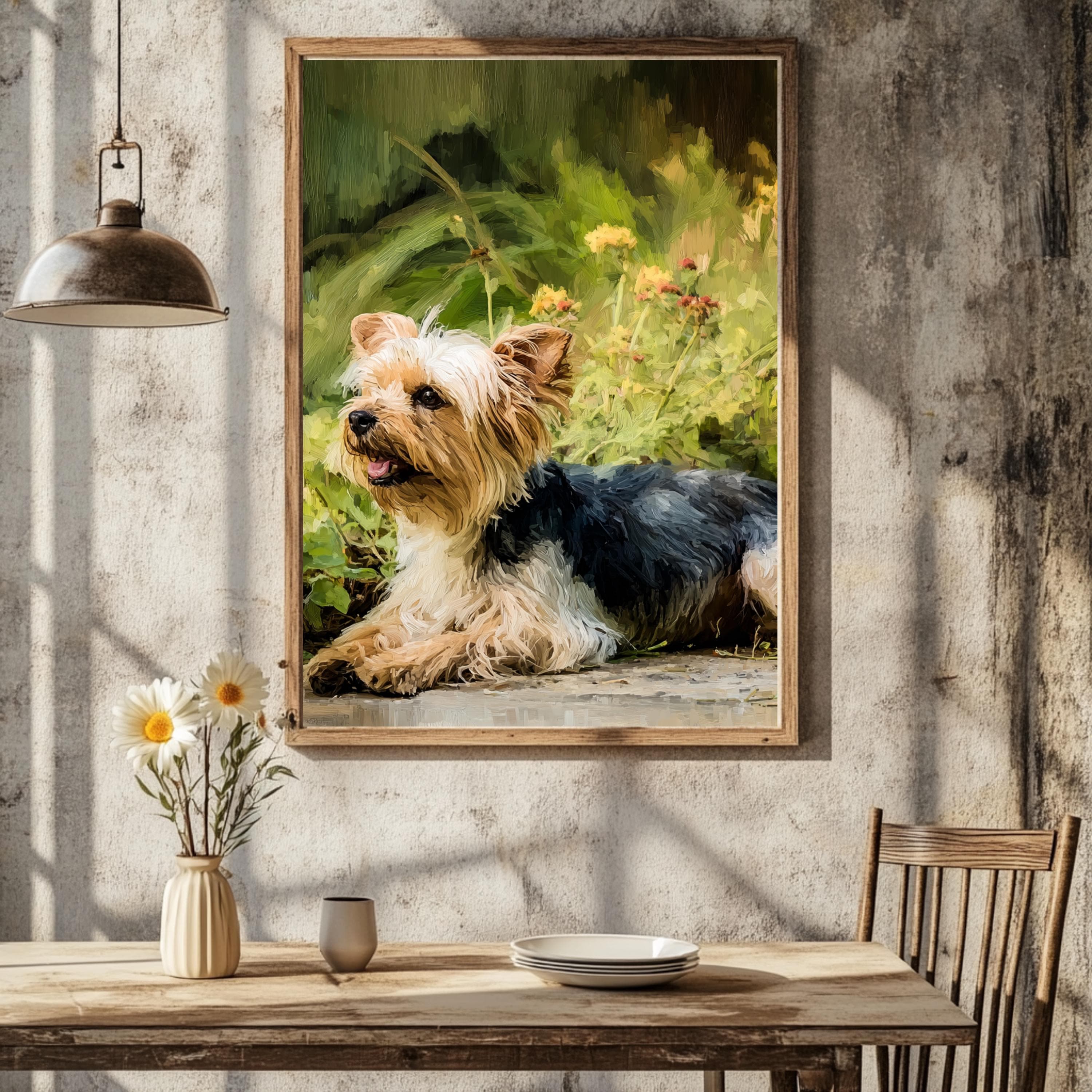 Yorkshire Terrier Art Print: Impasto Dog Portrait, Rustic Farmhouse Style| Canine Companions Collection
