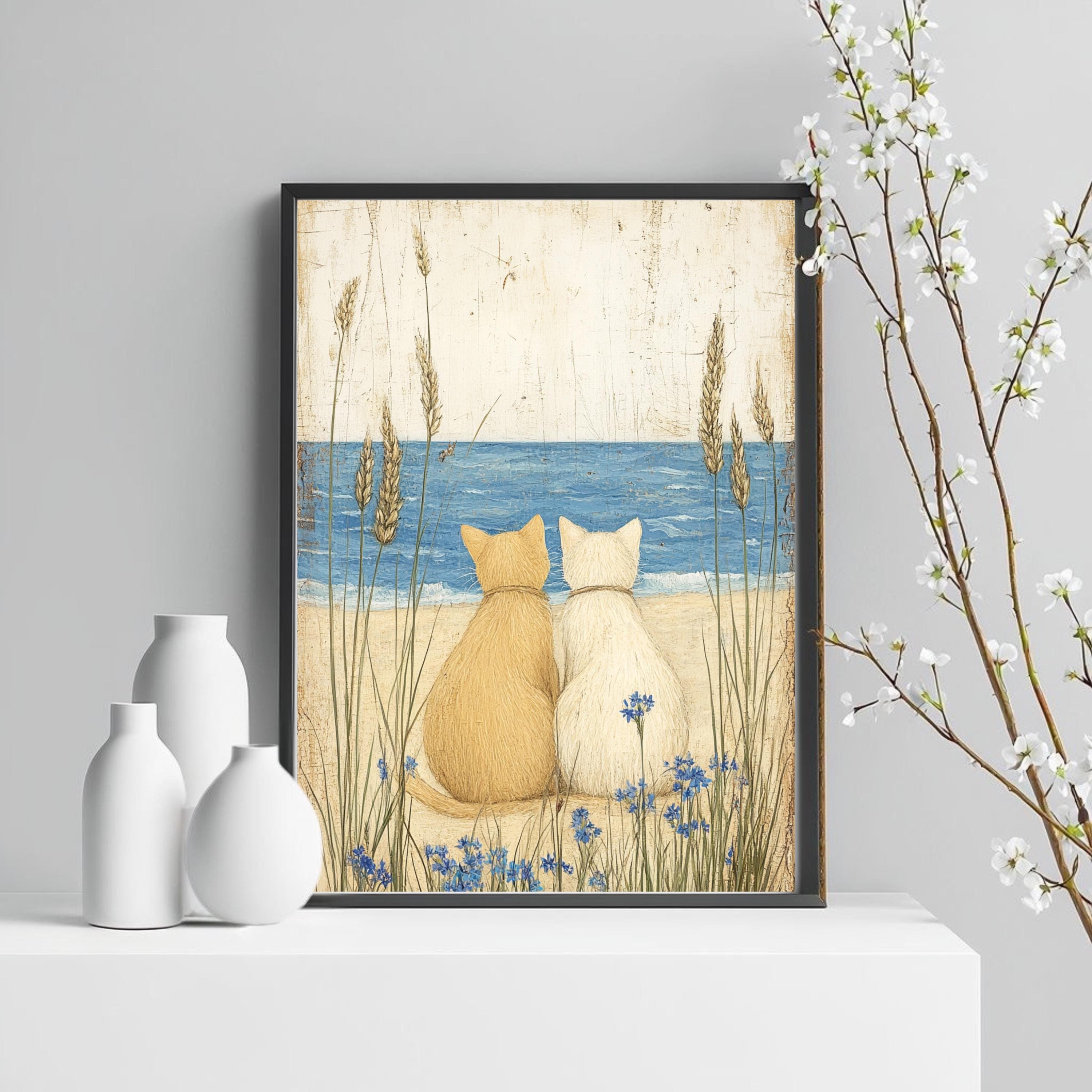 Coastal Cat Watercolor Art Print: Beach Cats Seaside Poster - image 4
