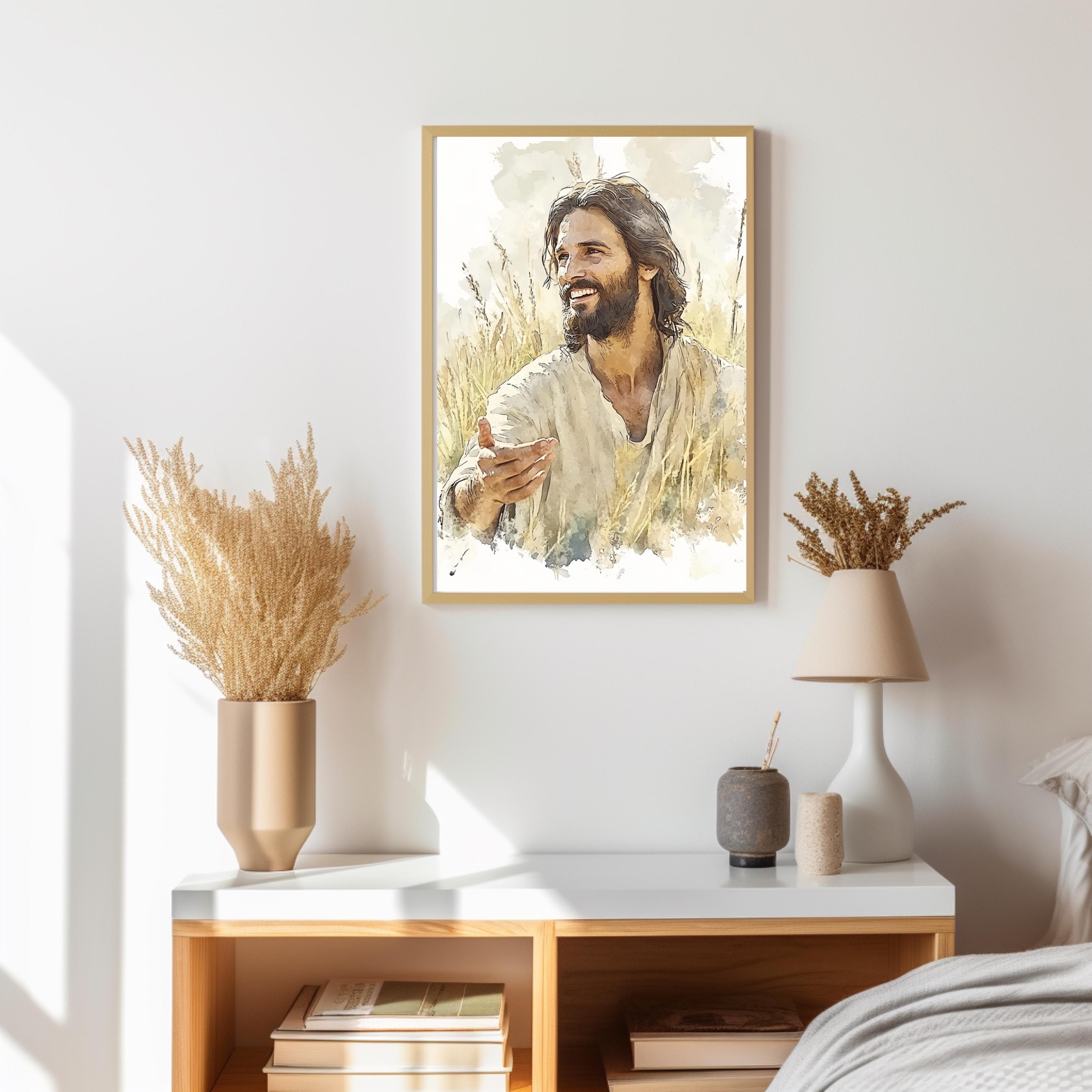 Watercolor Jesus Laughing Portrait: Christian Wall Art Print - image 3