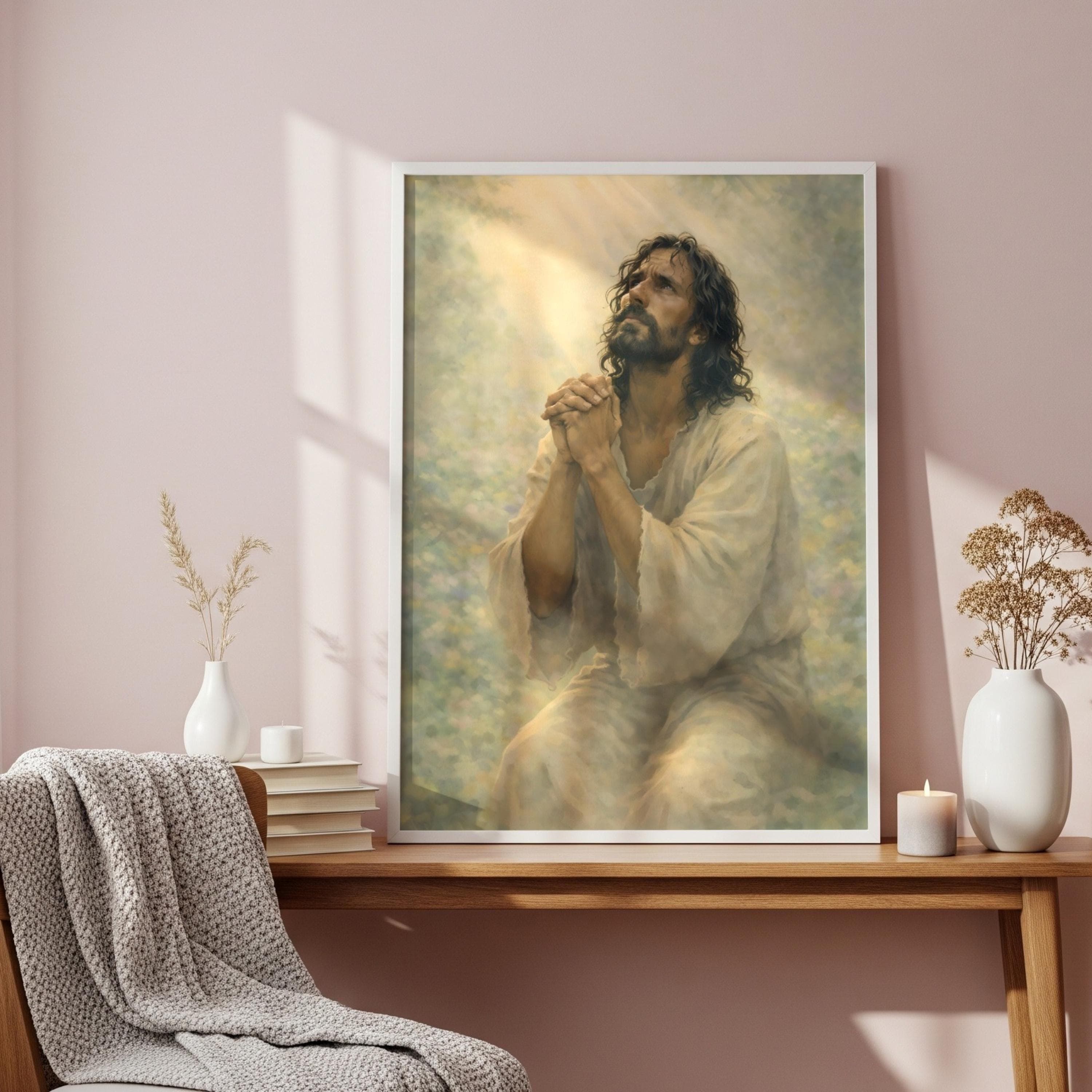 Jesus Praying Gethsemane Fine Art Poster, Christian Wall Art, Faith Print - image 4
