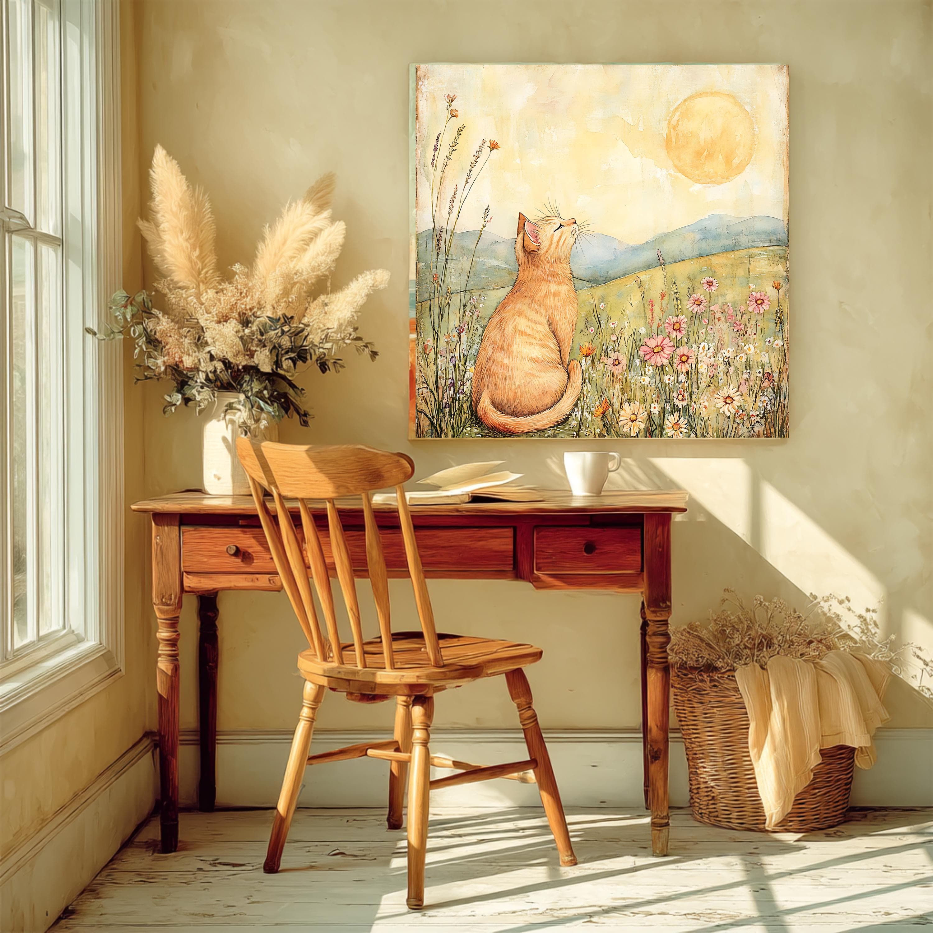 Cat in Wildflower Meadow Canvas Art: Nursery Illustration - image 4