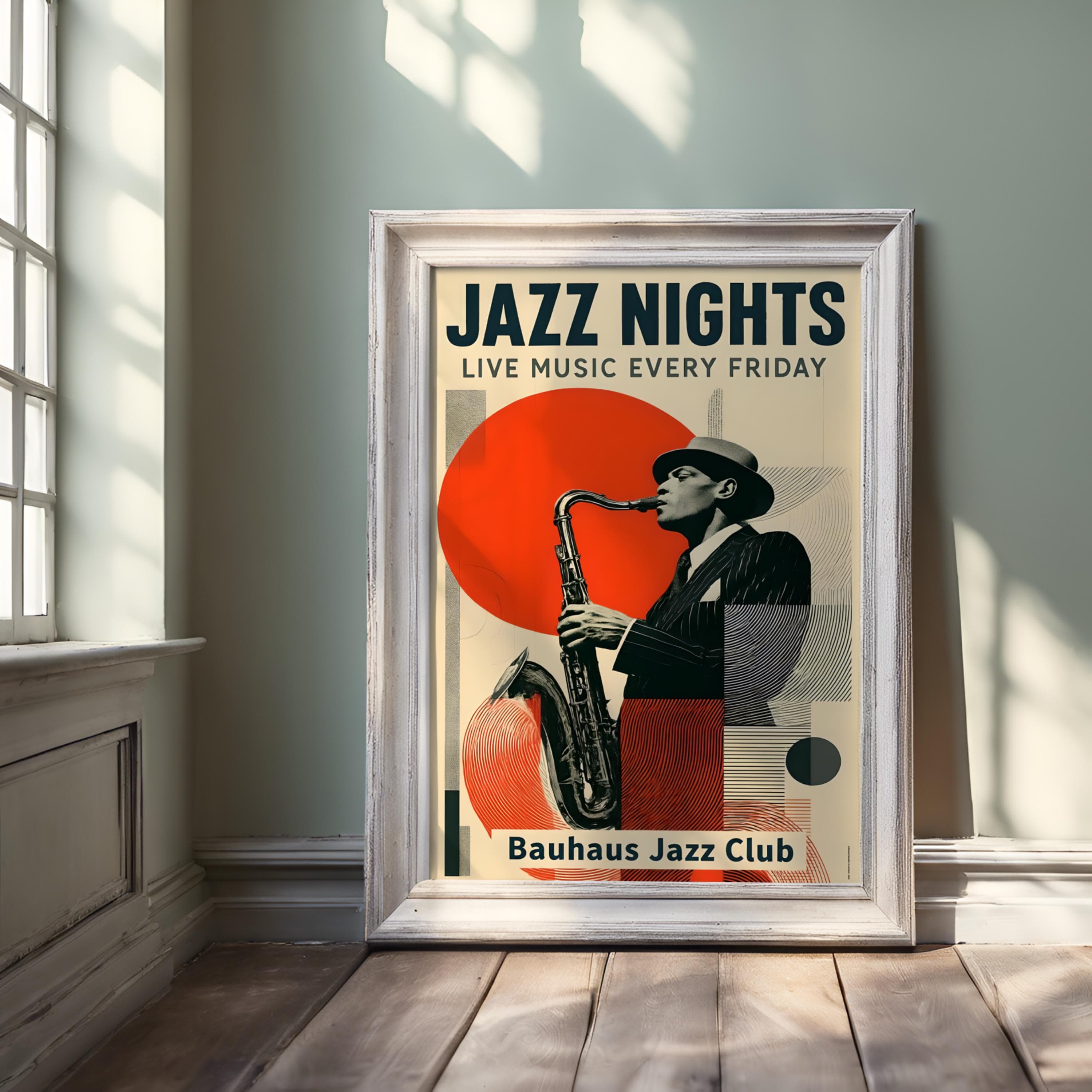 Bauhaus Jazz Saxophonist Poster: Modern Music Room Wall Art - image 4