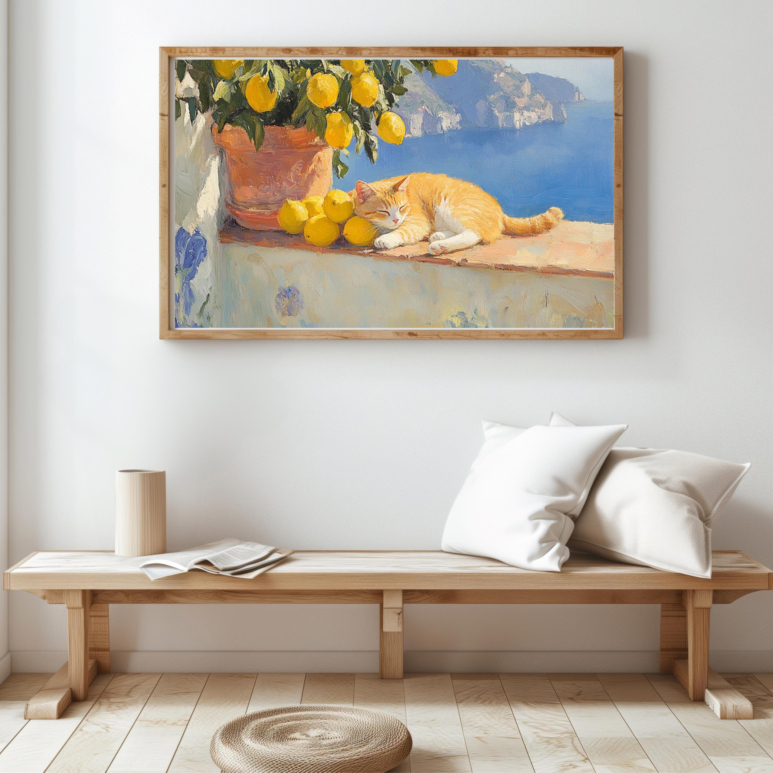 Ginger Cat & Lemons Art Print: Mediterranean Amalfi Coast Decor - image 4