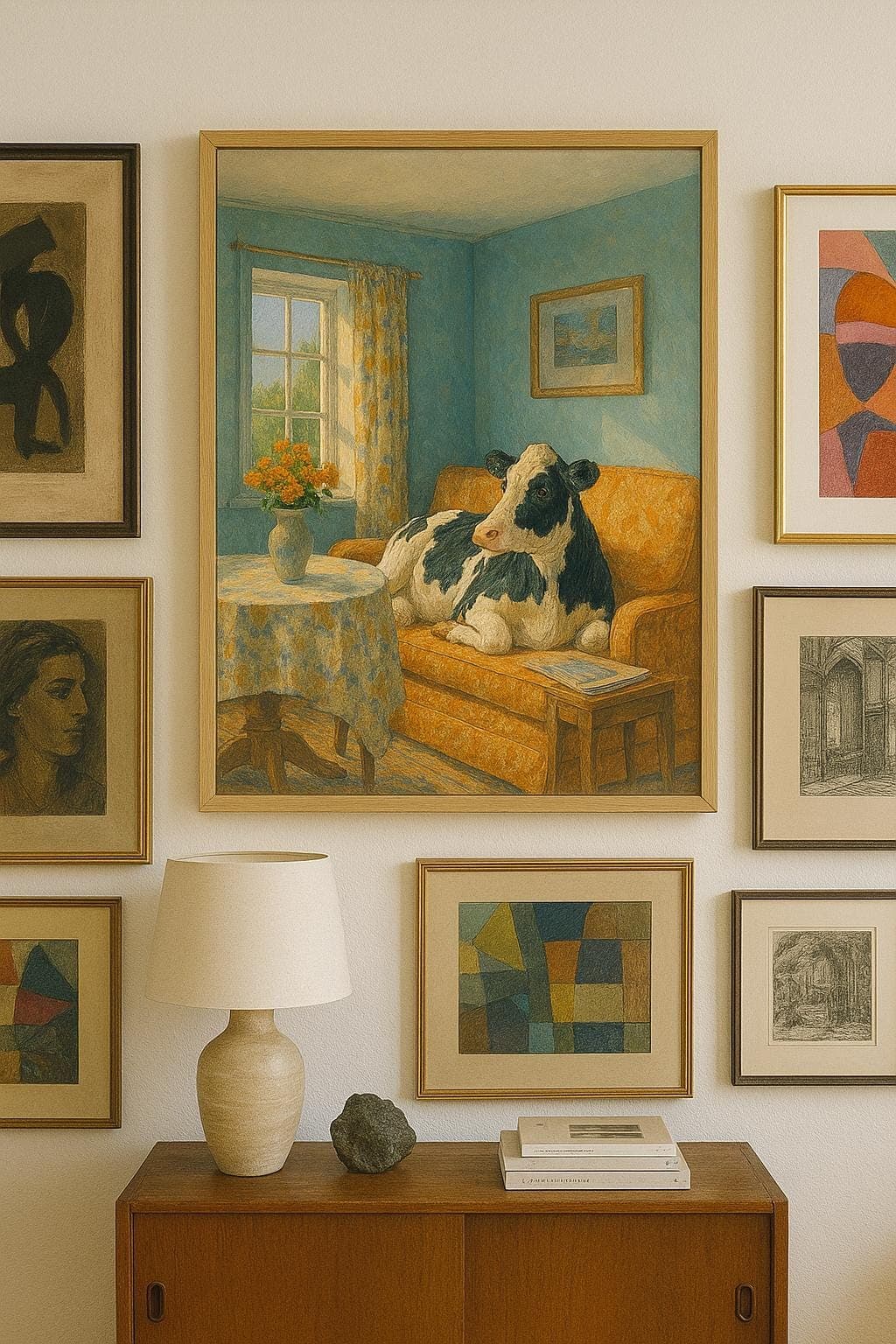 Whimsical Cow Art Print • Sunlit Parlor, Farmhouse Style (Giclée Print) - image 5
