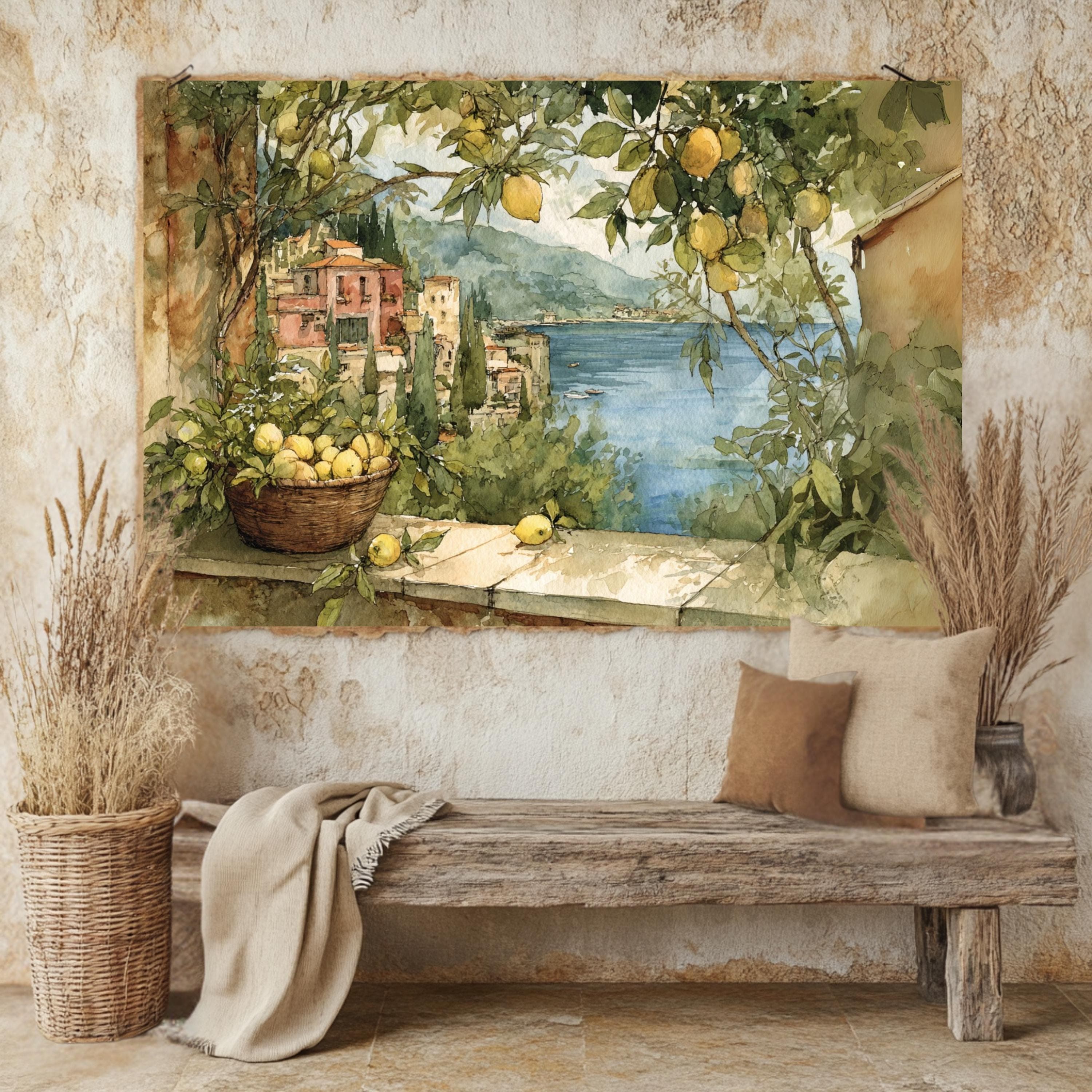 Amalfi Coast Lemon Print: Italian Villa Giclée Poster, Mediterranean Art