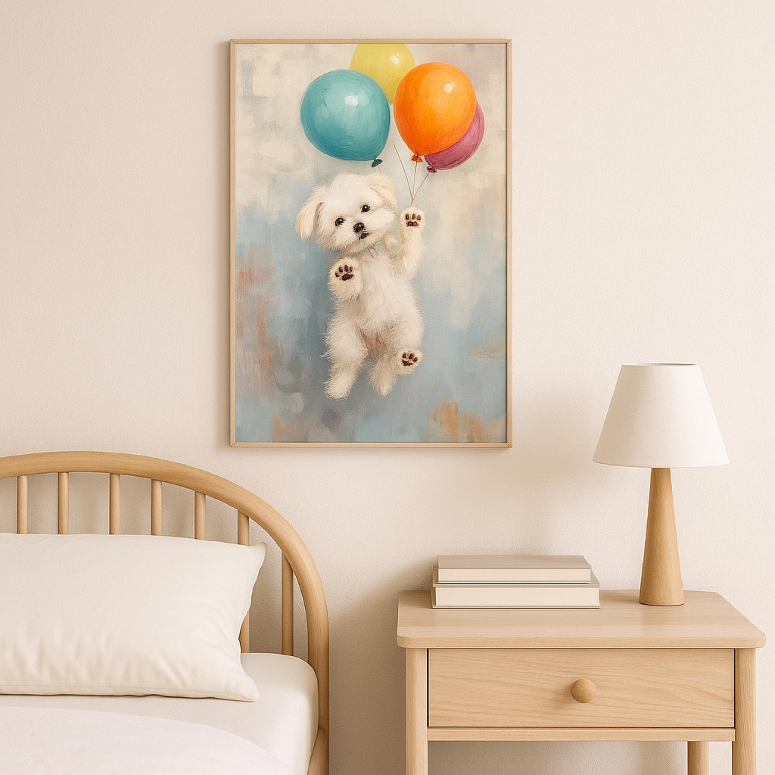 Floating Puppy with Balloons Fine Art Poster | Nursery Wall Art - image 3
