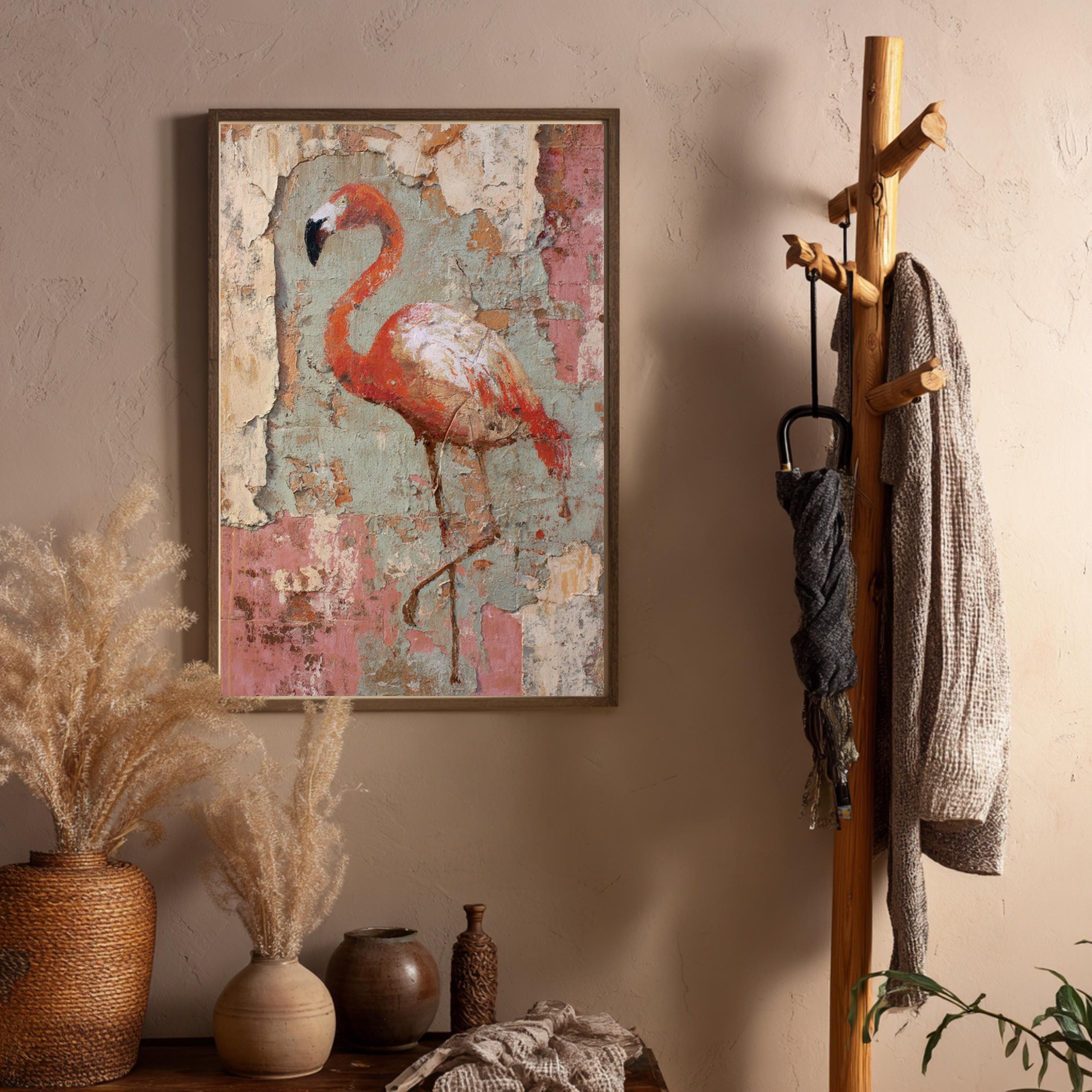 Wabi Sabi Flamingo Wall Art | Still Waters Collection | Textured Coastal Art - image 5