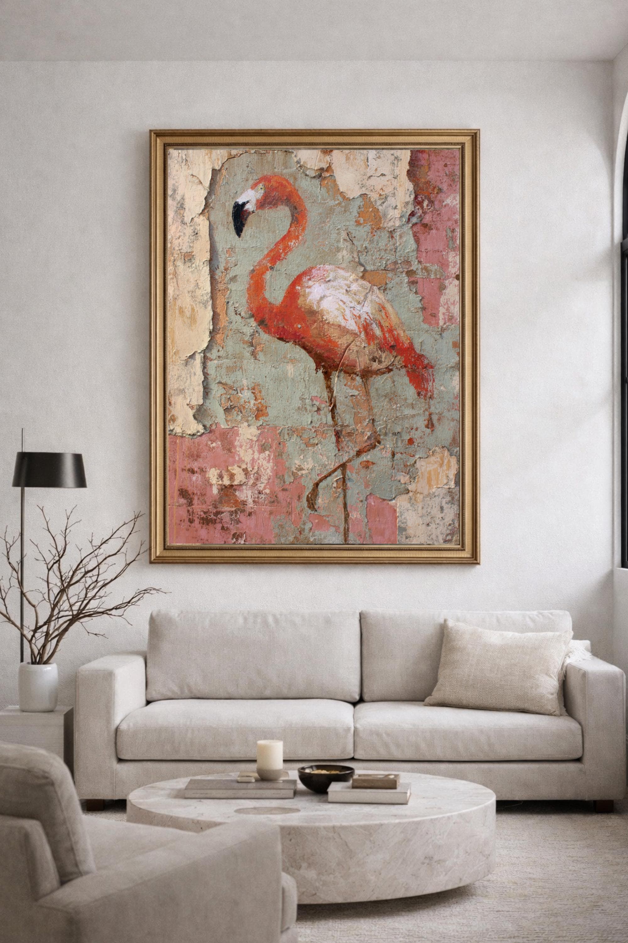 Wabi Sabi Flamingo Wall Art | Still Waters Collection | Textured Coastal Art