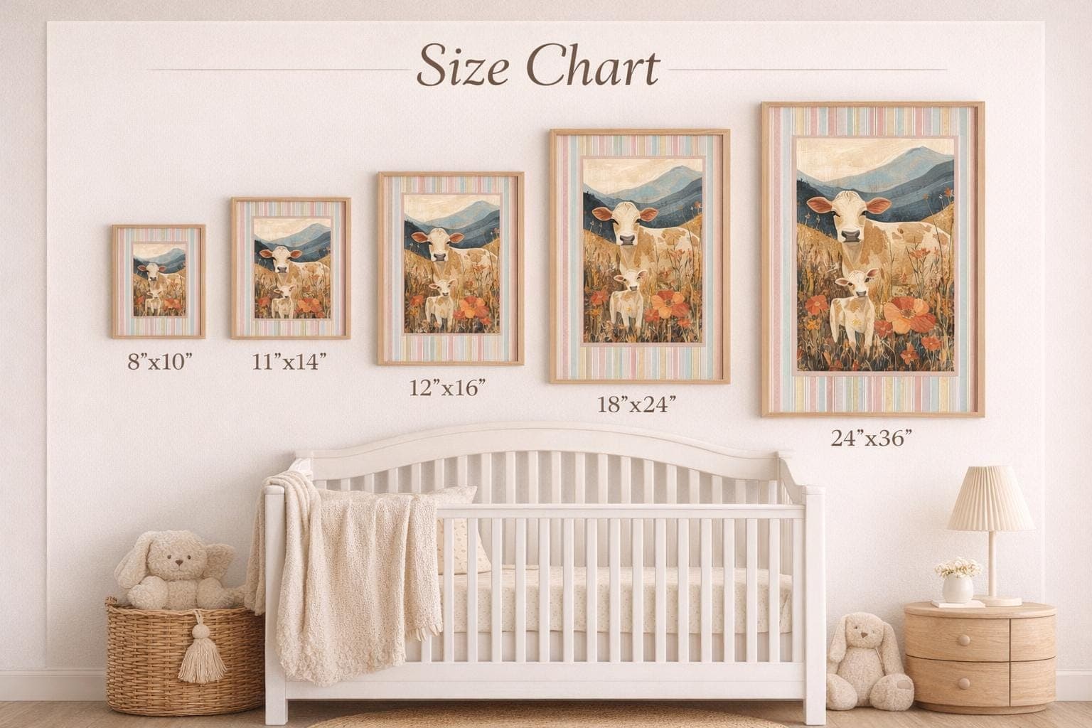 Mama Cow Calf Wildflower Art Print | Farm Nursery Decor, Storybook Illustration - image 5