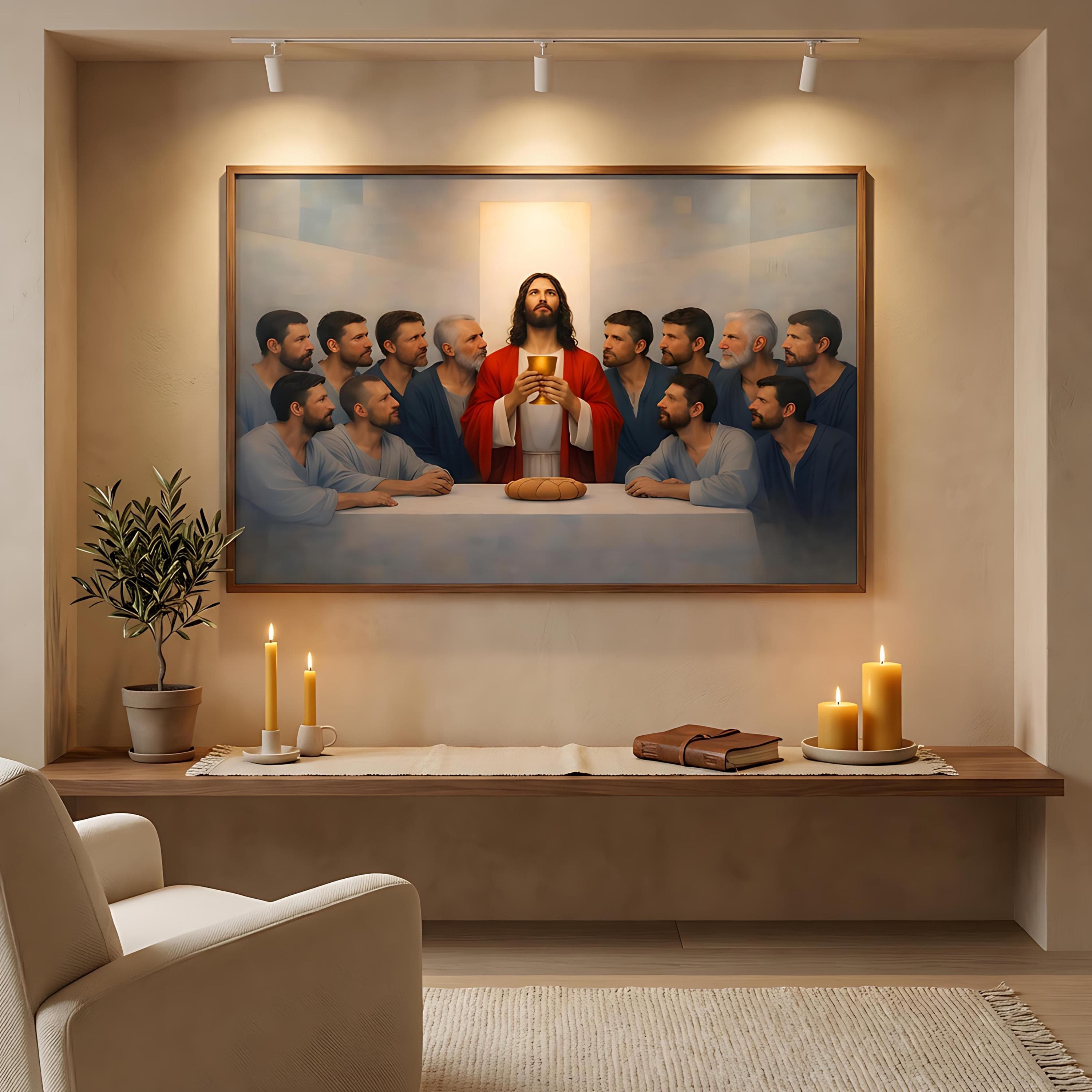 The Last Supper Canvas Print, Catholic Christian Dining Room Wall Art