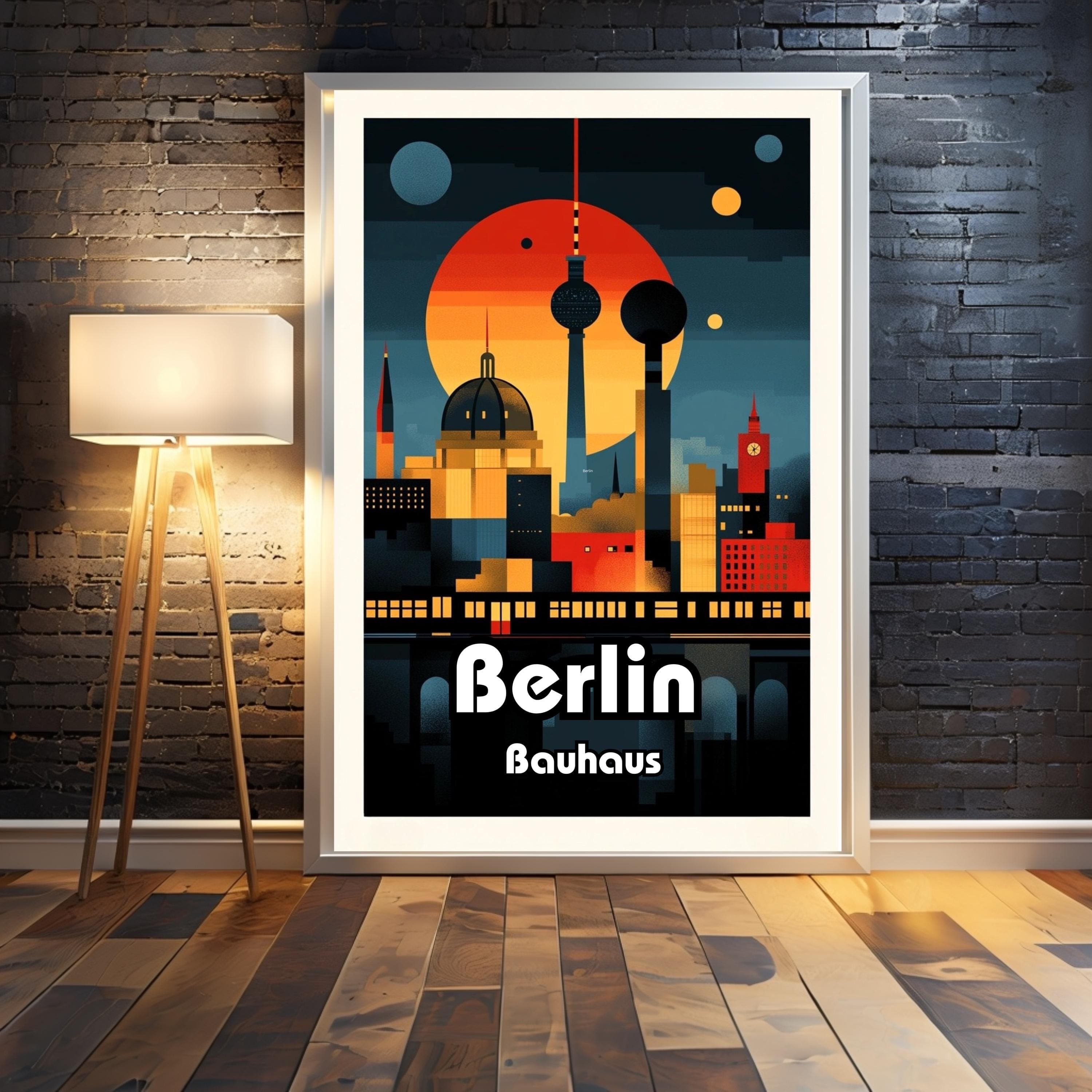 Bauhaus Berlin Travel Poster: Vintage Modernist Cityscape Art