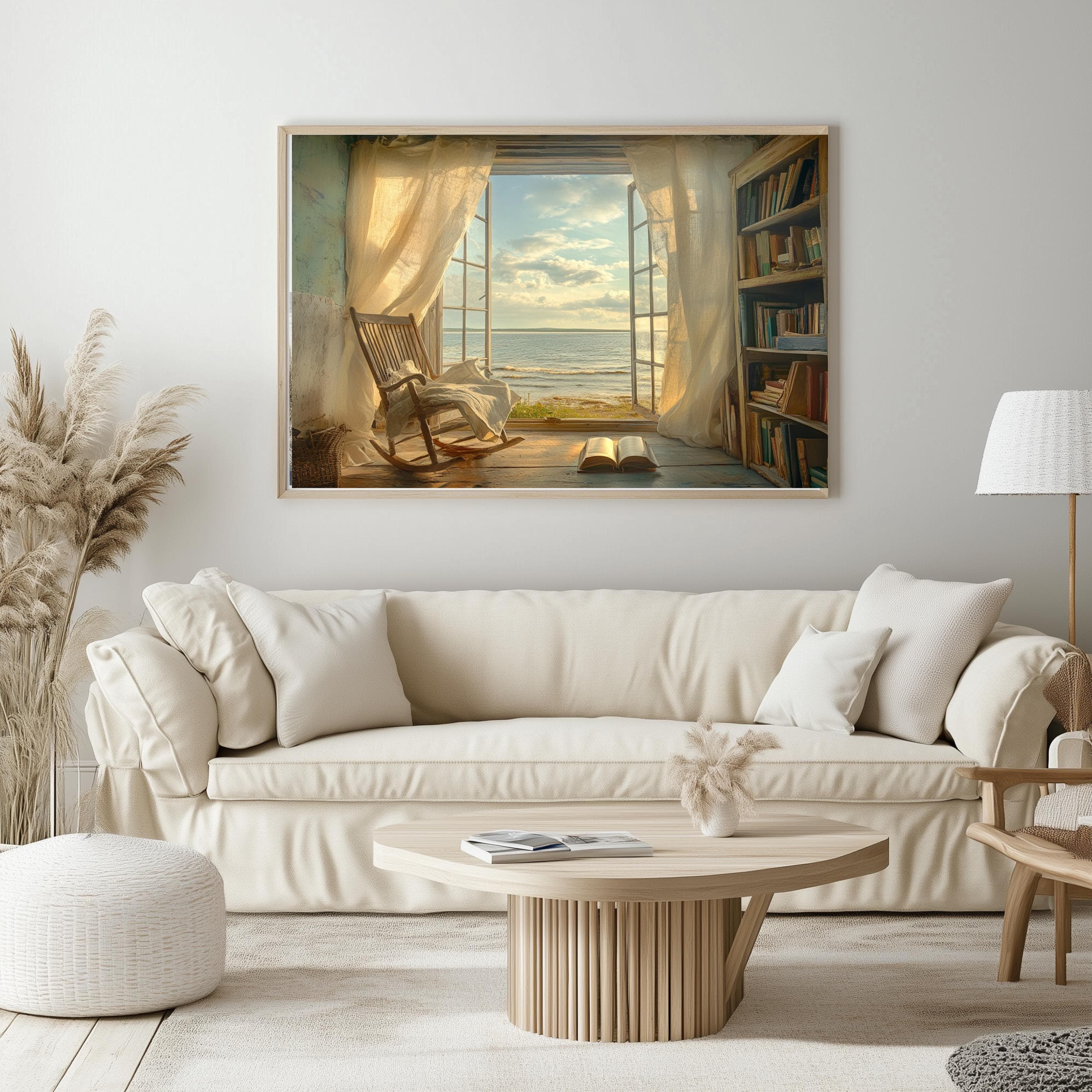 Serene Coastal Canvas Art: Beach House Decor, Gift for Book Lovers