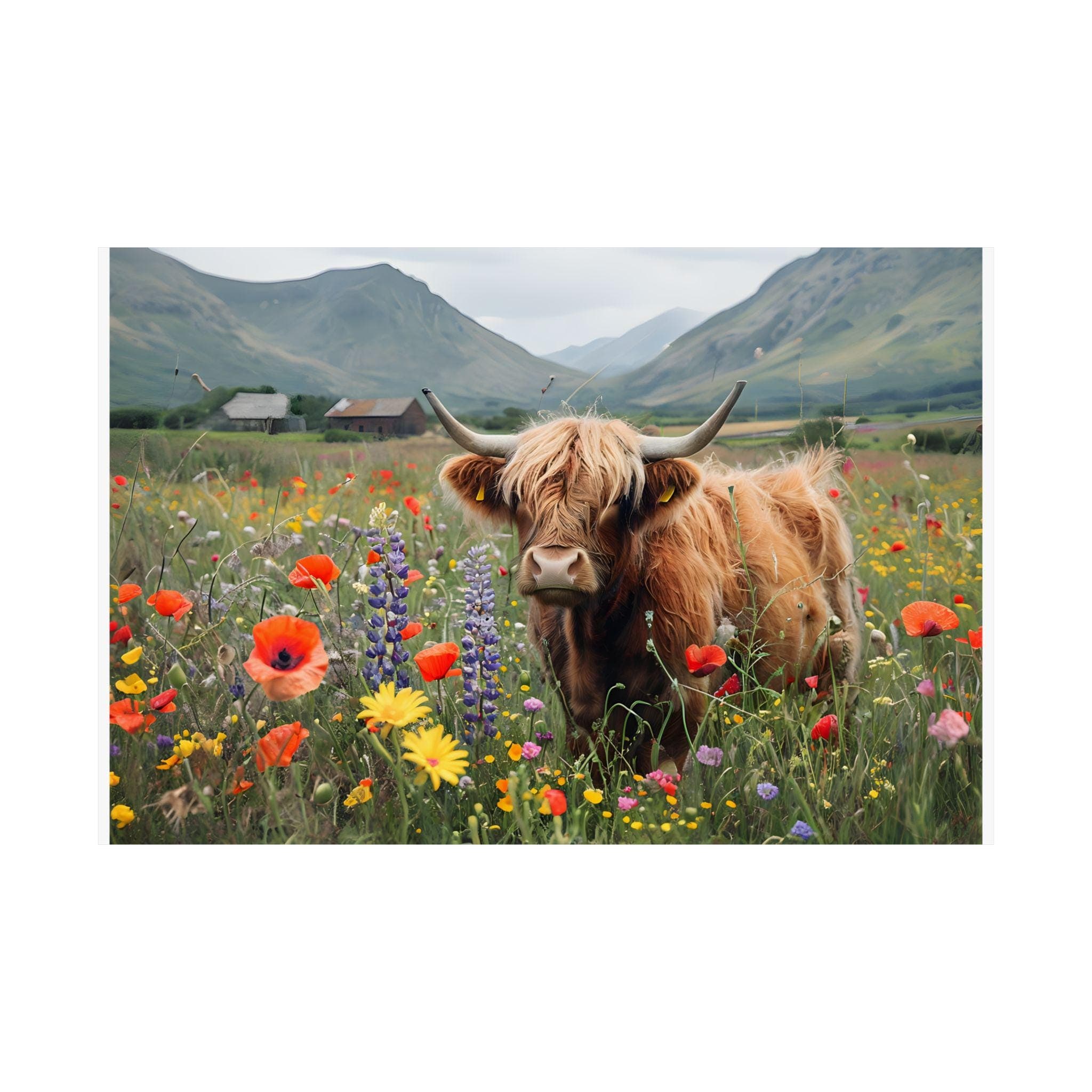 Highland Cow Watercolor Print: Rustic Farmhouse Wildflower Meadow - image 3