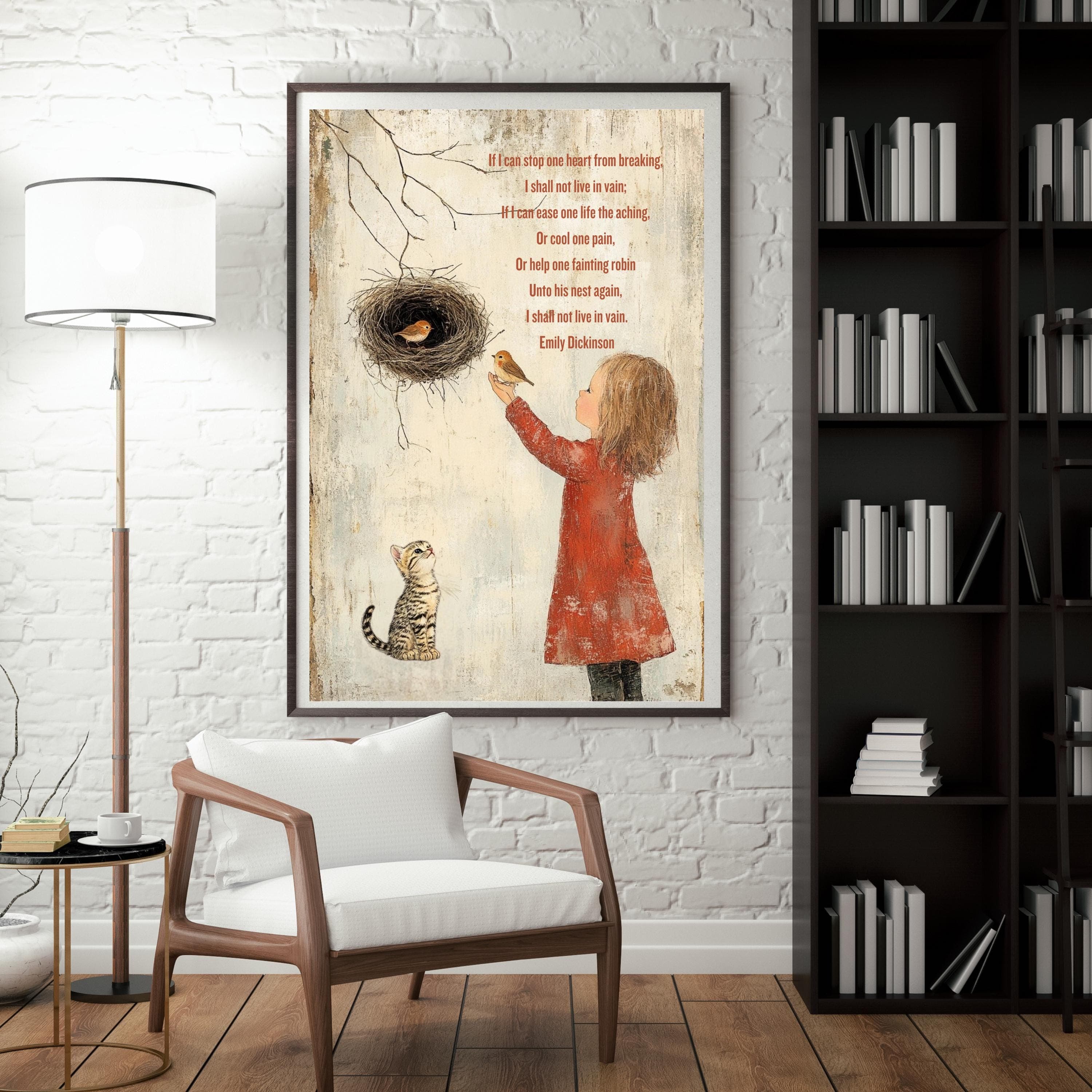 Emily Dickinson Quote Art Print: Whimsical Girl, Bird & Cat Poster - image 5