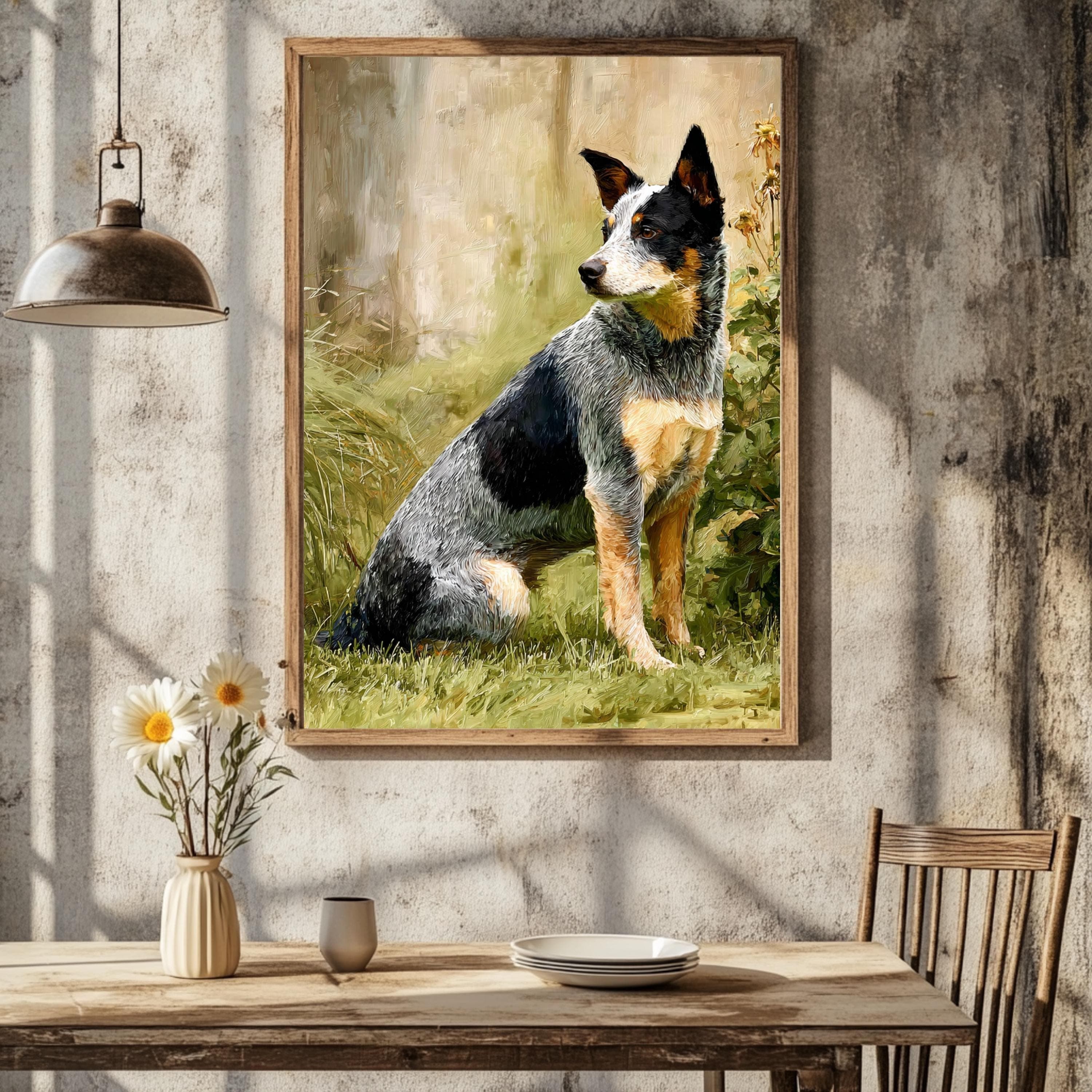 Blue Heeler Dog Portrait Print: Rustic Impasto Cattle Dog Art, Canine Companions Collection