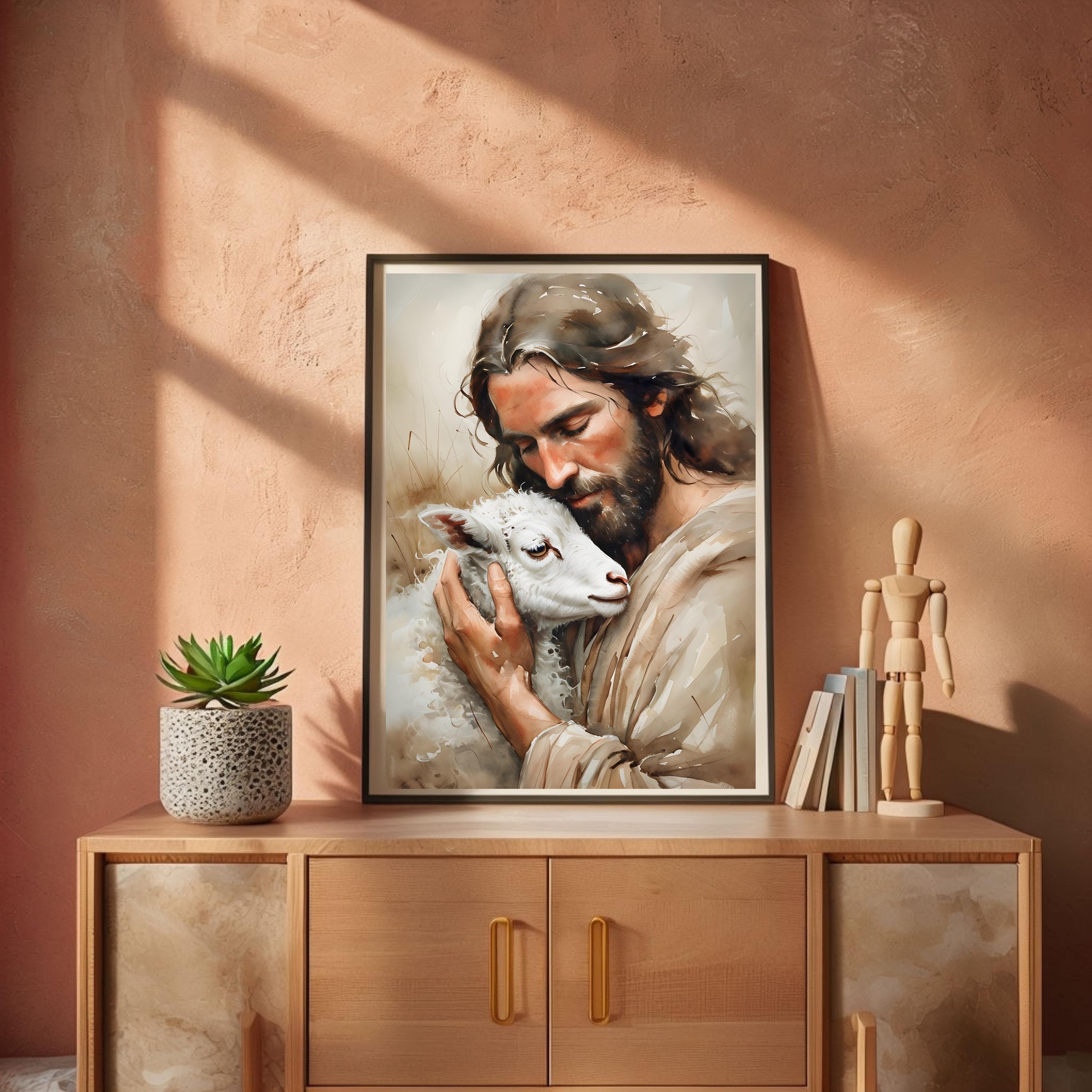 Good Shepherd Watercolor Print: Jesus and Lamb, Christian Easter Decor - image 4