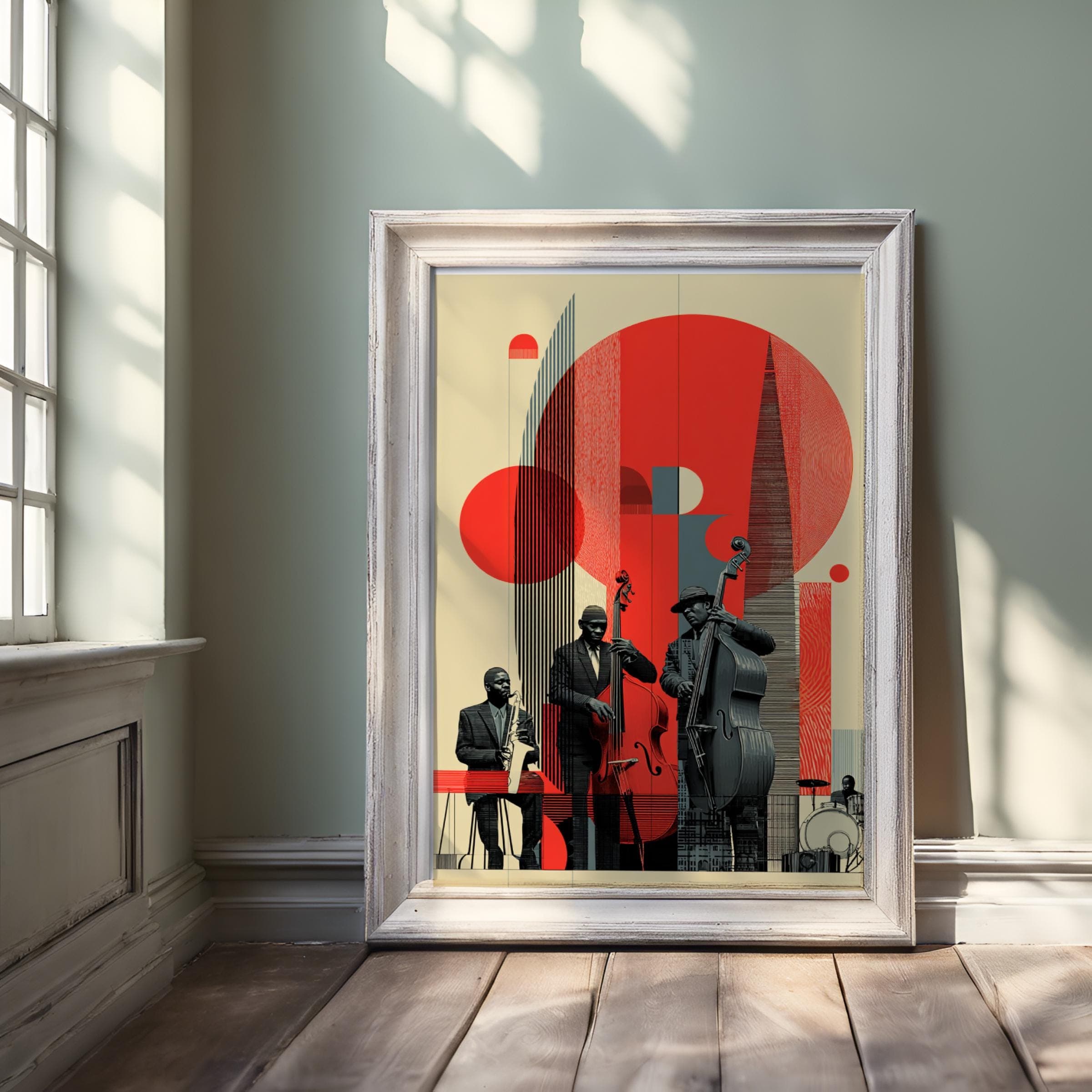 Bauhaus Trio – Jazz Fusion Ensemble Wall Art, Modern Bauhaus Music Poster - image 3