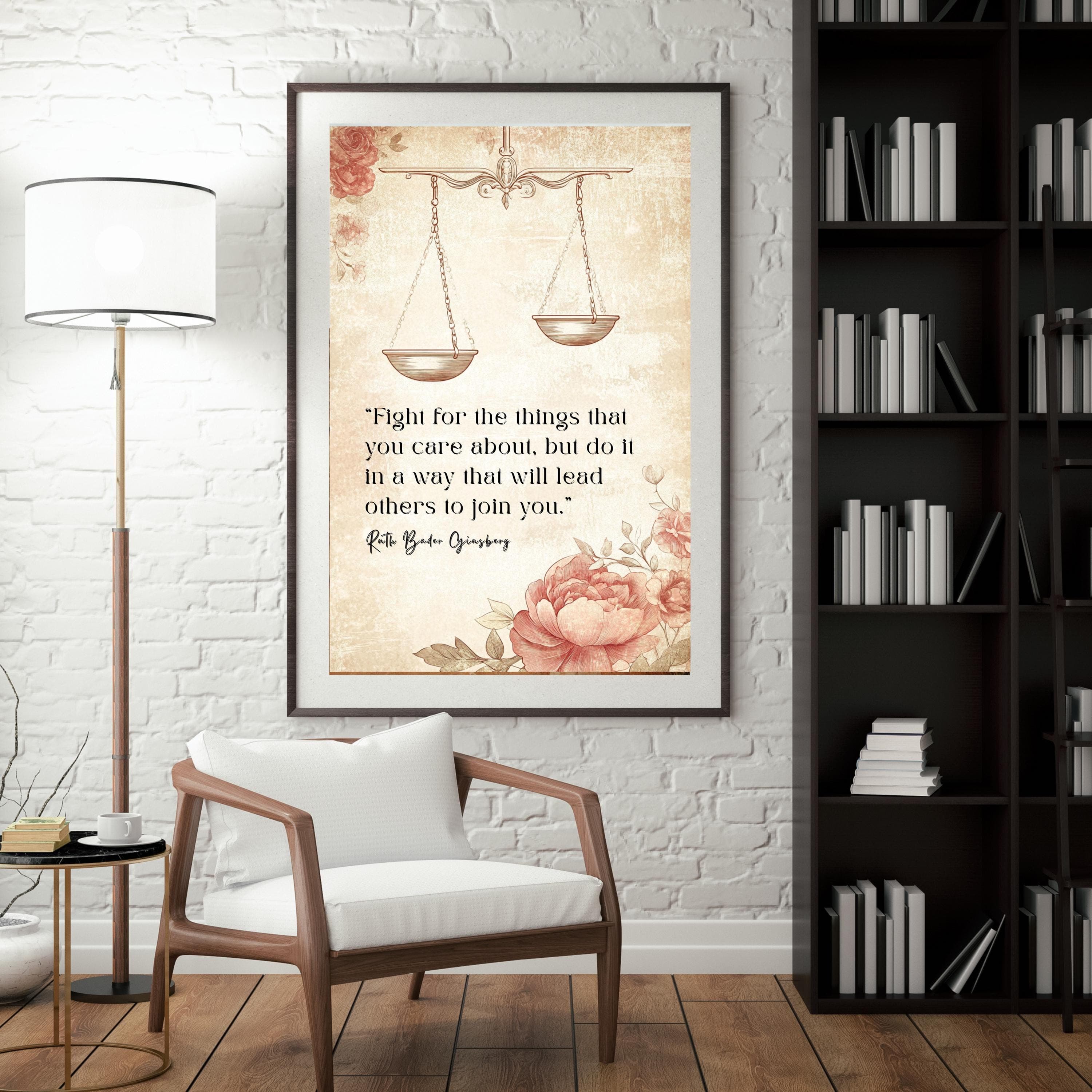 RBG Quote Poster: Floral Feminist Art, Law School Gift