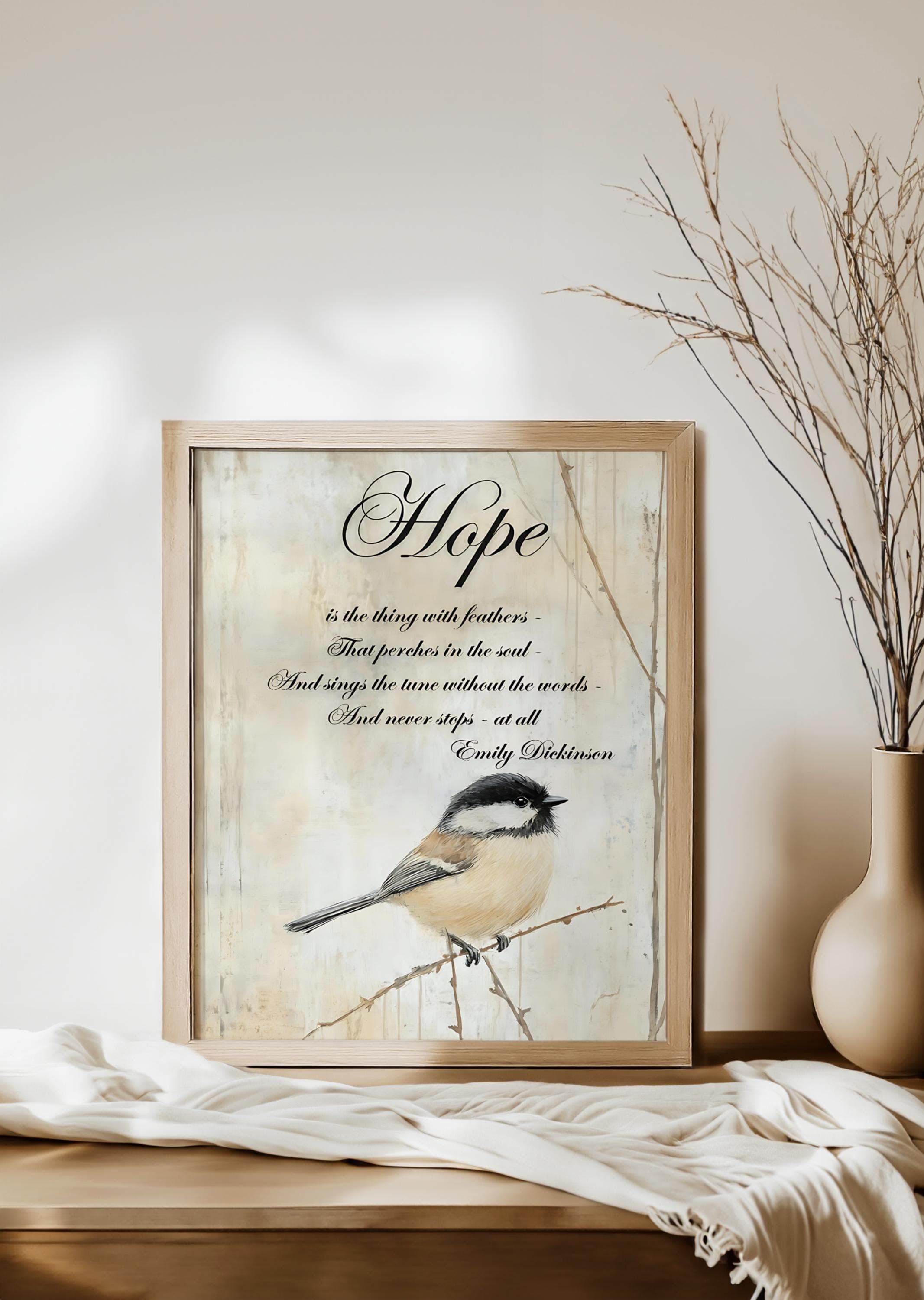 Hope Chickadee Fine Art Poster | Emily Dickinson Quote