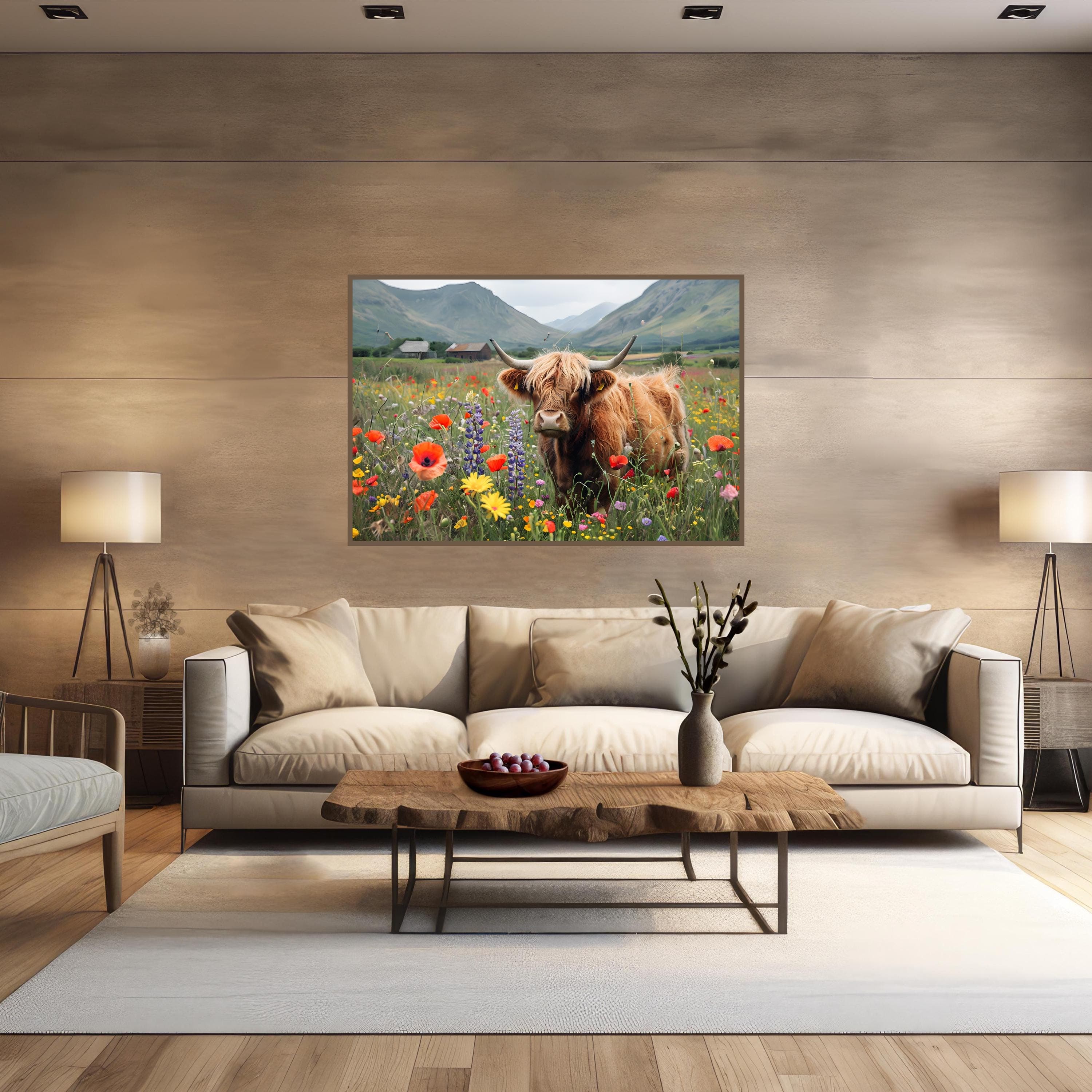 Highland Cow Watercolor Print: Rustic Farmhouse Wildflower Meadow - image 5