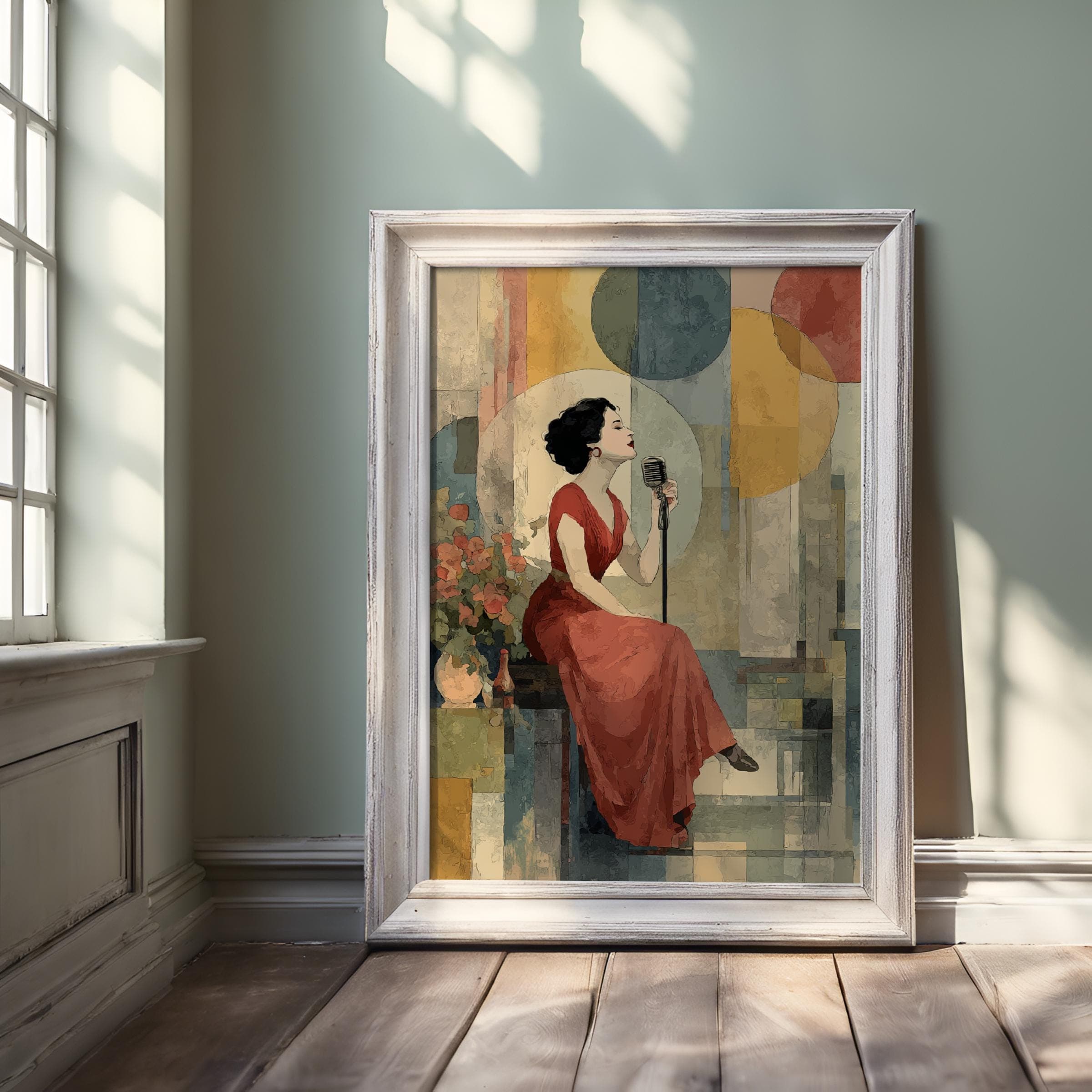 Elegant Jazz Songstress – Bauhaus Fusion Wall Art, Vintage Jazz Singer Poster