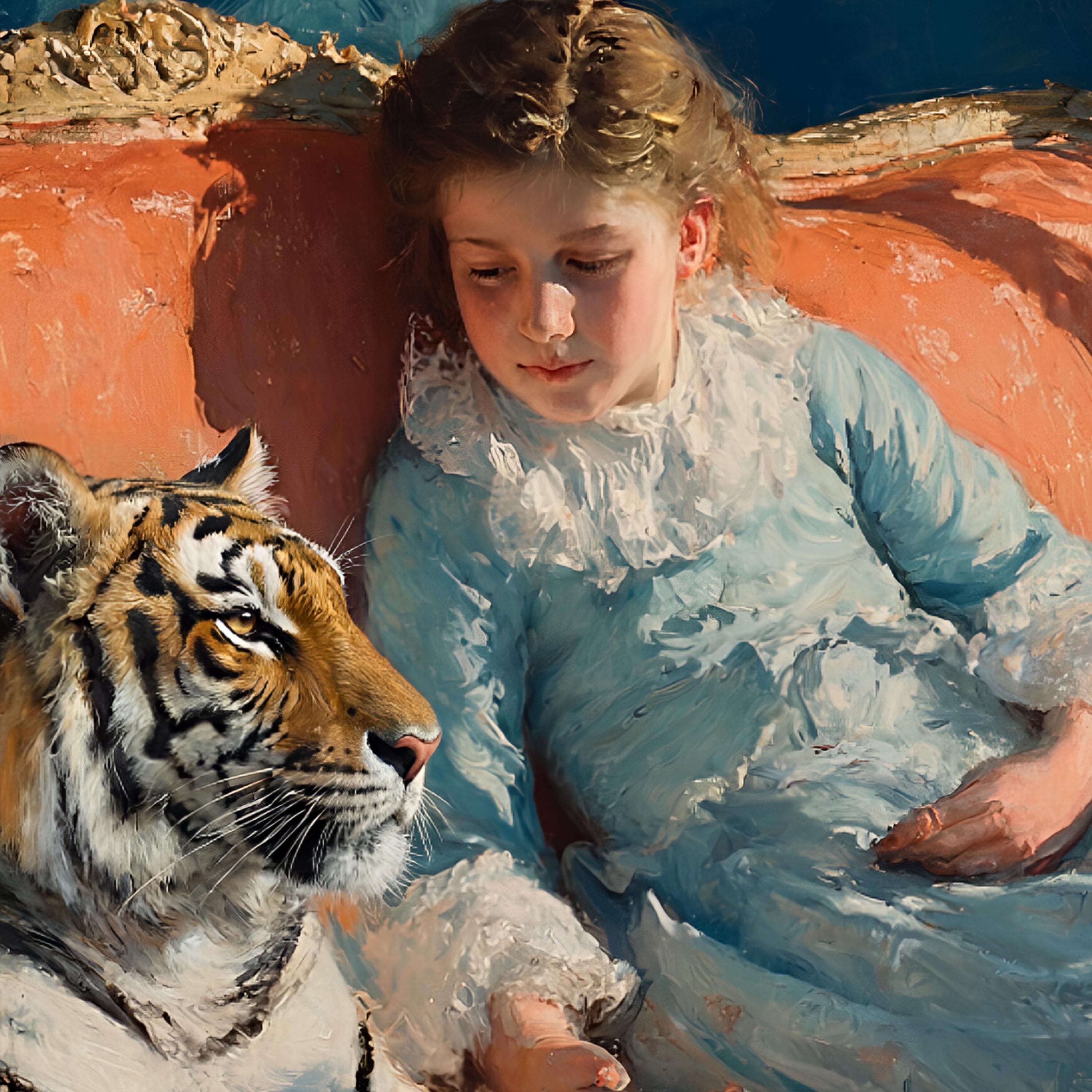 Girl and Tiger Painting Matte Canvas - image 4