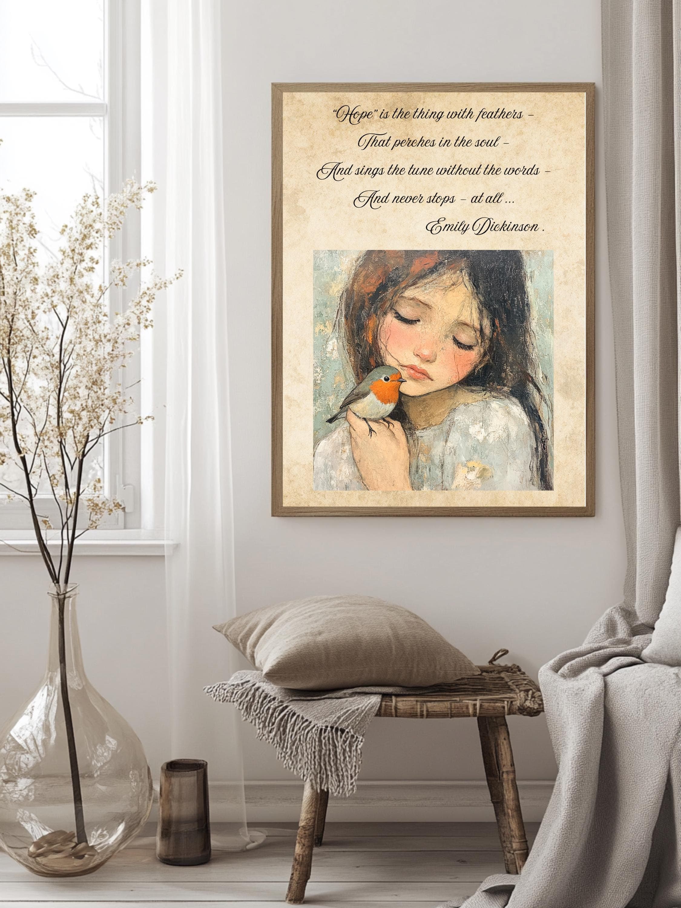 Emily Dickinson Poem Art Print: Watercolor Girl and Robin - image 5