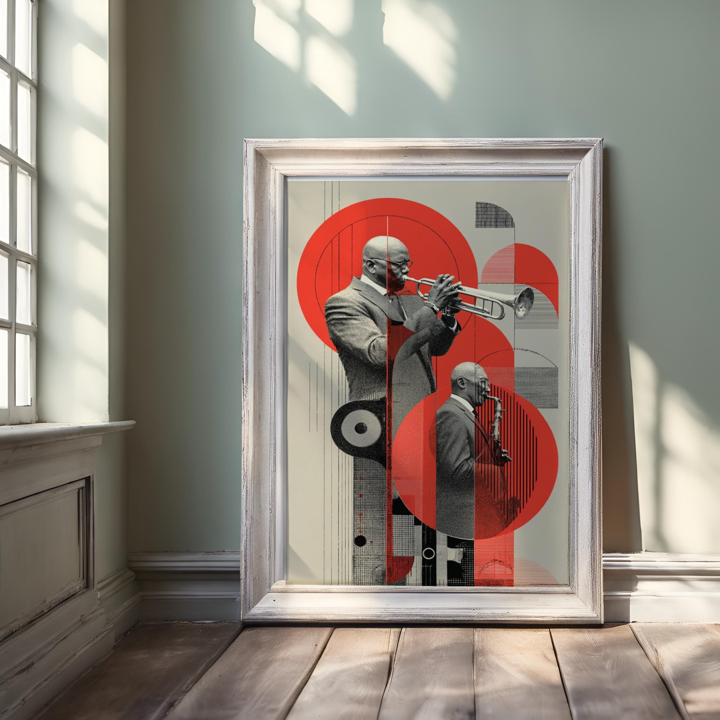 Bauhaus Duo – Jazz Fusion Wall Art, Trumpet and Saxophone Music Print - image 5