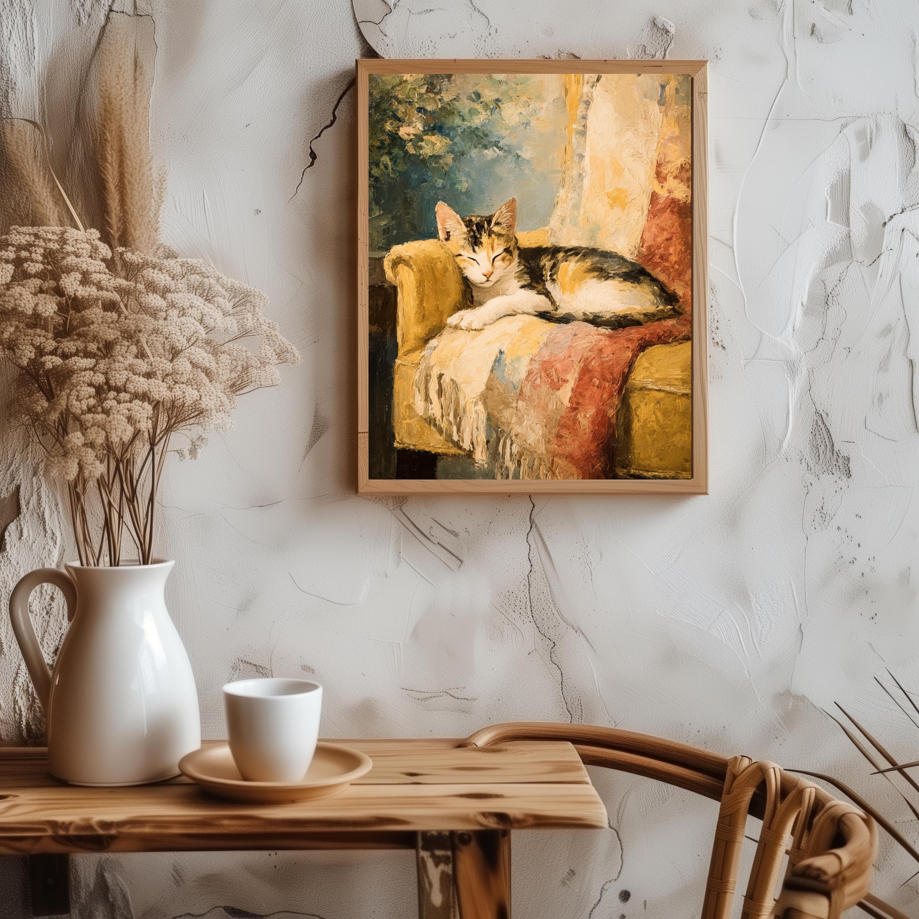 Calico Cat Art Print: Vintage Impasto Oil Painting, Cottagecore Decor - image 4