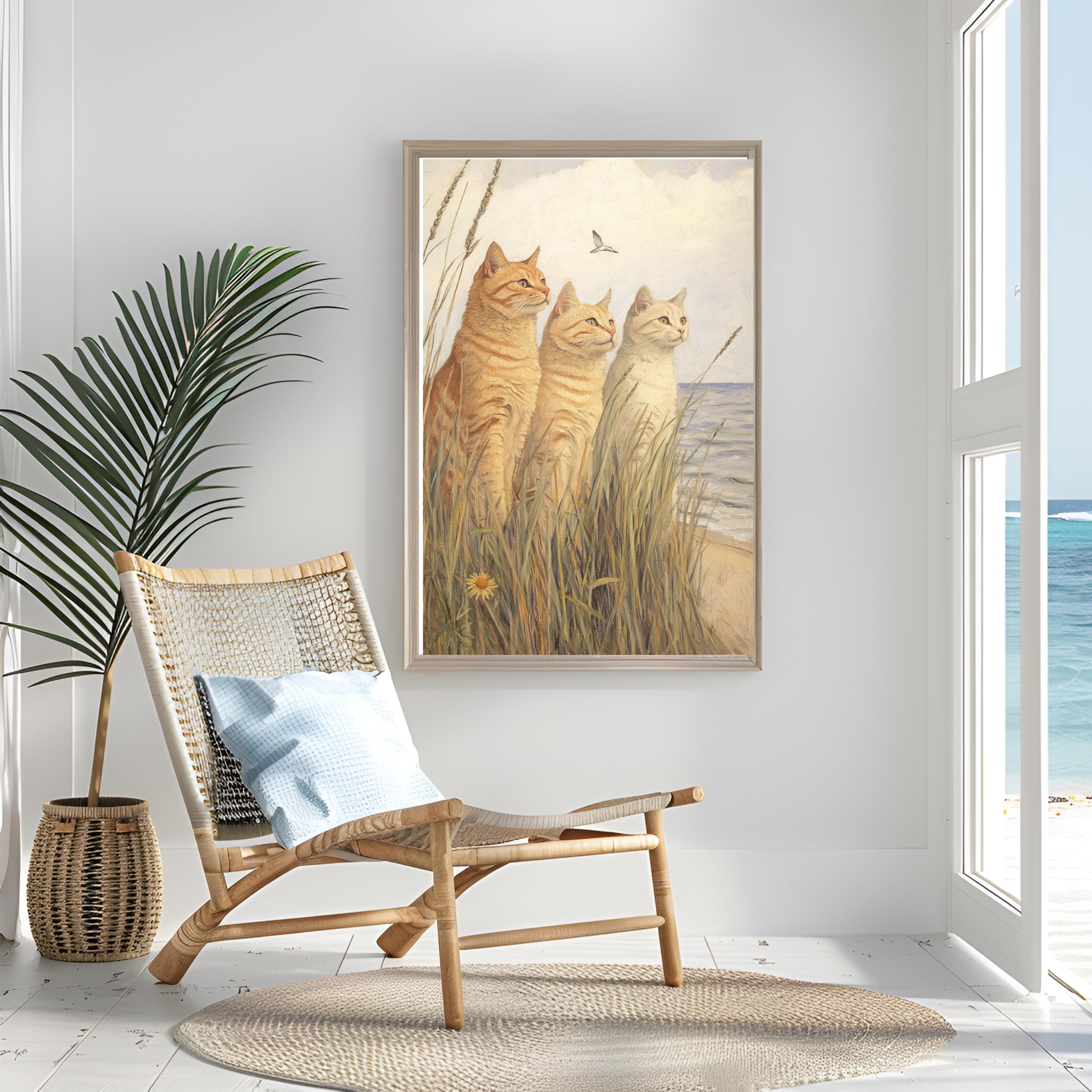 Coastal Ginger Cat Art Print: Beach Trio Watercolor - image 4