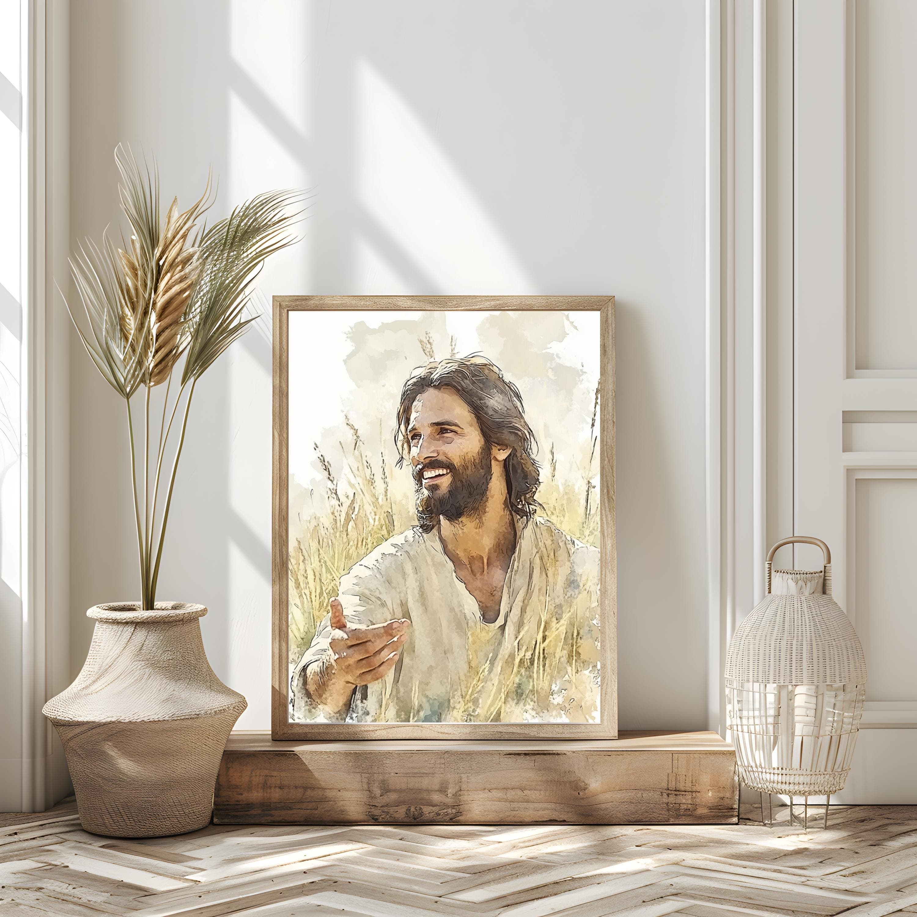 Watercolor Jesus Laughing Portrait: Christian Wall Art Print - image 5