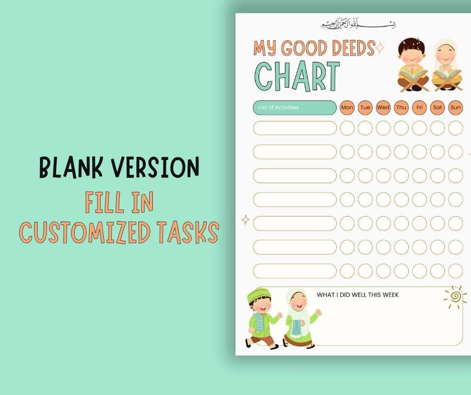 Islamic Kids Chore Chart: Salah & Good Deeds Tracker (Canva Template, PDF Printable) - image 4