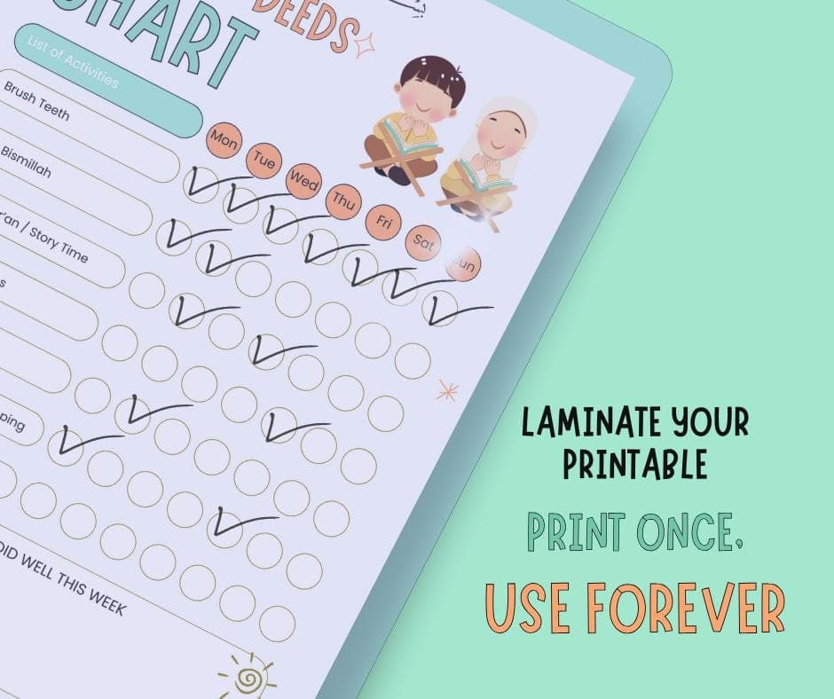 Islamic Kids Chore Chart: Salah & Good Deeds Tracker (Canva Template, PDF Printable) - image 5