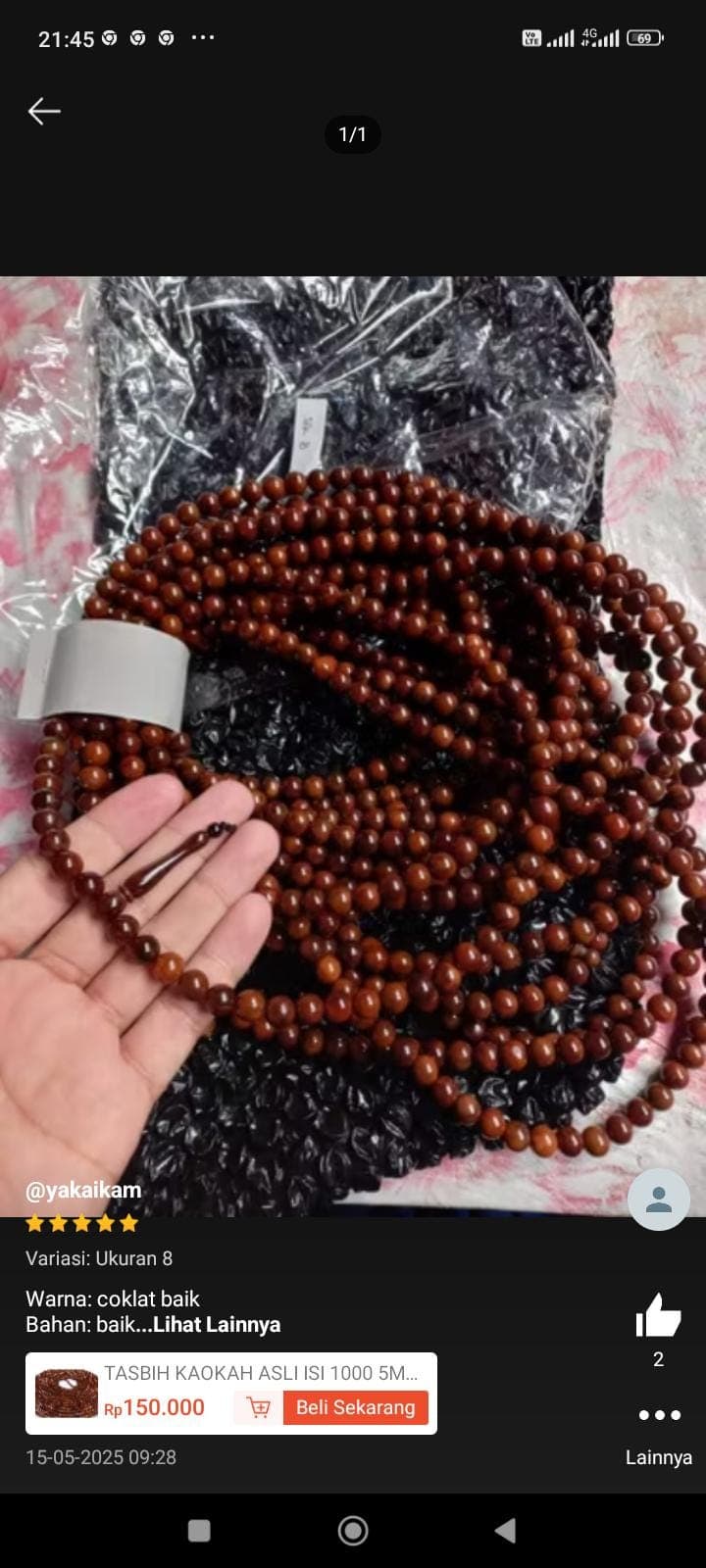 Tasbih Handmade Kaukah Wood - 1000 Bead Dhikr Prayer Beads - image 3