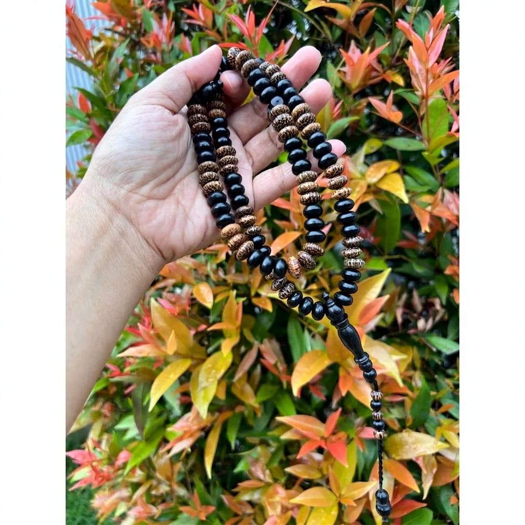 Galih Kelor & Tiger Liwung Wood Tasbih: 99-Bead Misbaha for Meditation
