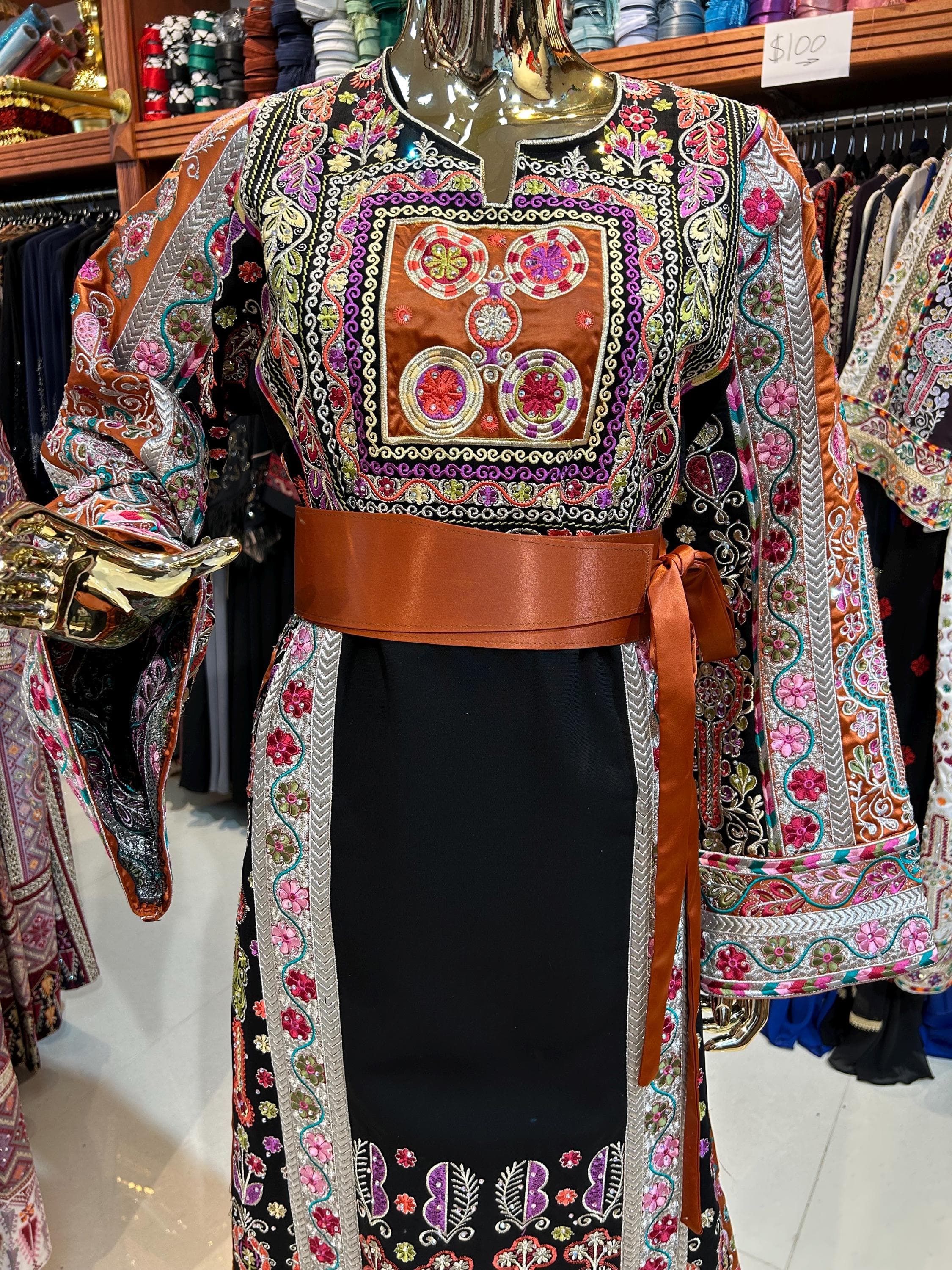 Elegant Black & Orange Malaka Thobe | Traditional Embroidered Dress - image 3