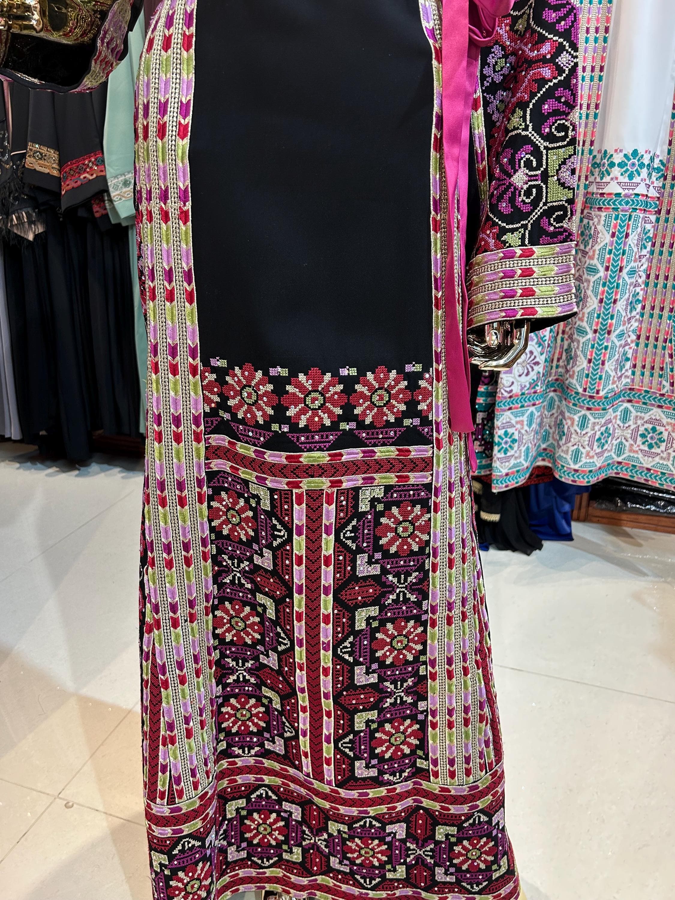 Black & Pink Embroidered Thobe | Modern Palestinian Dress - image 4