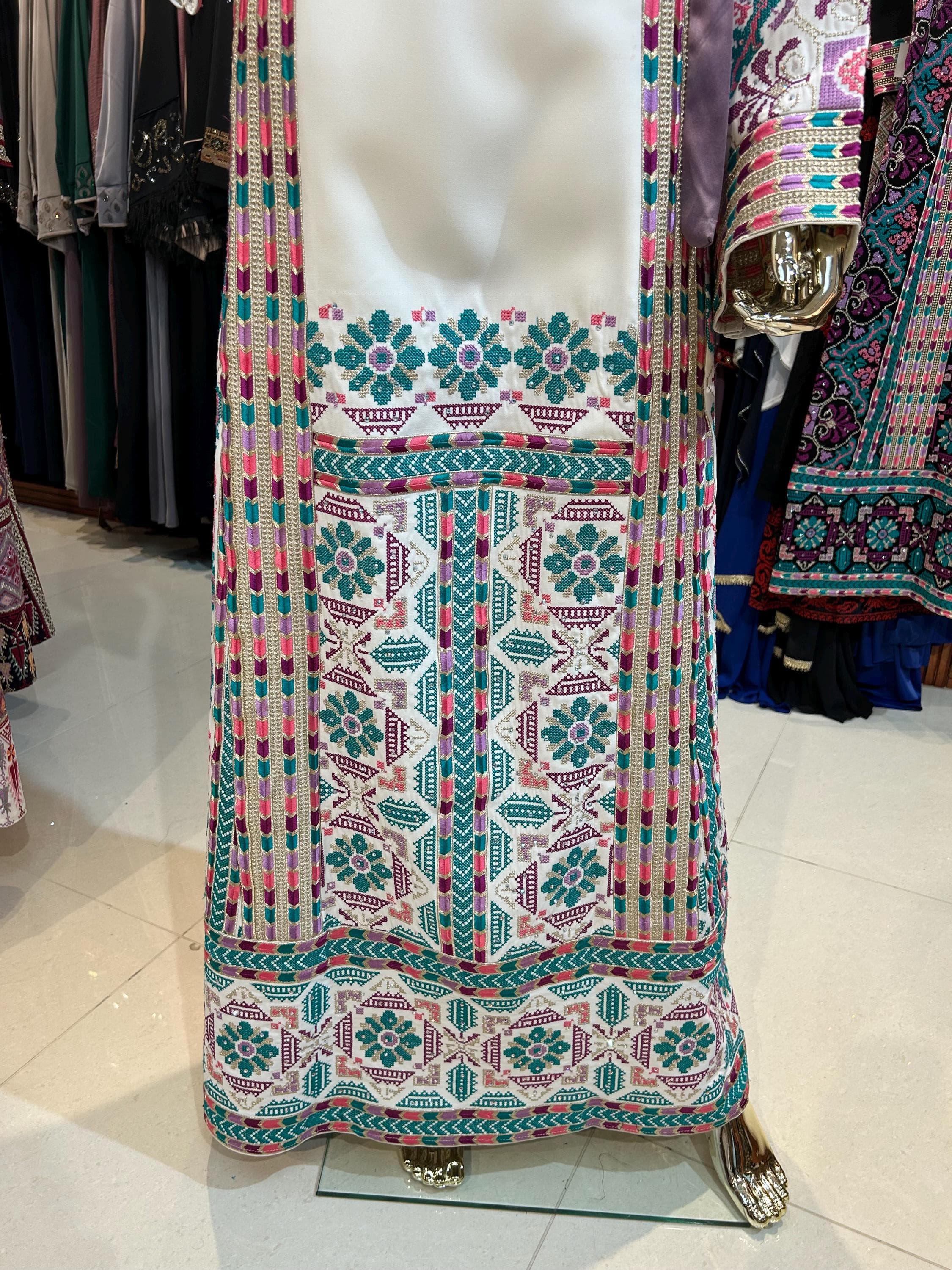 Elegant Embroidered Thobe | White & Blue, Cultural Dress - image 4