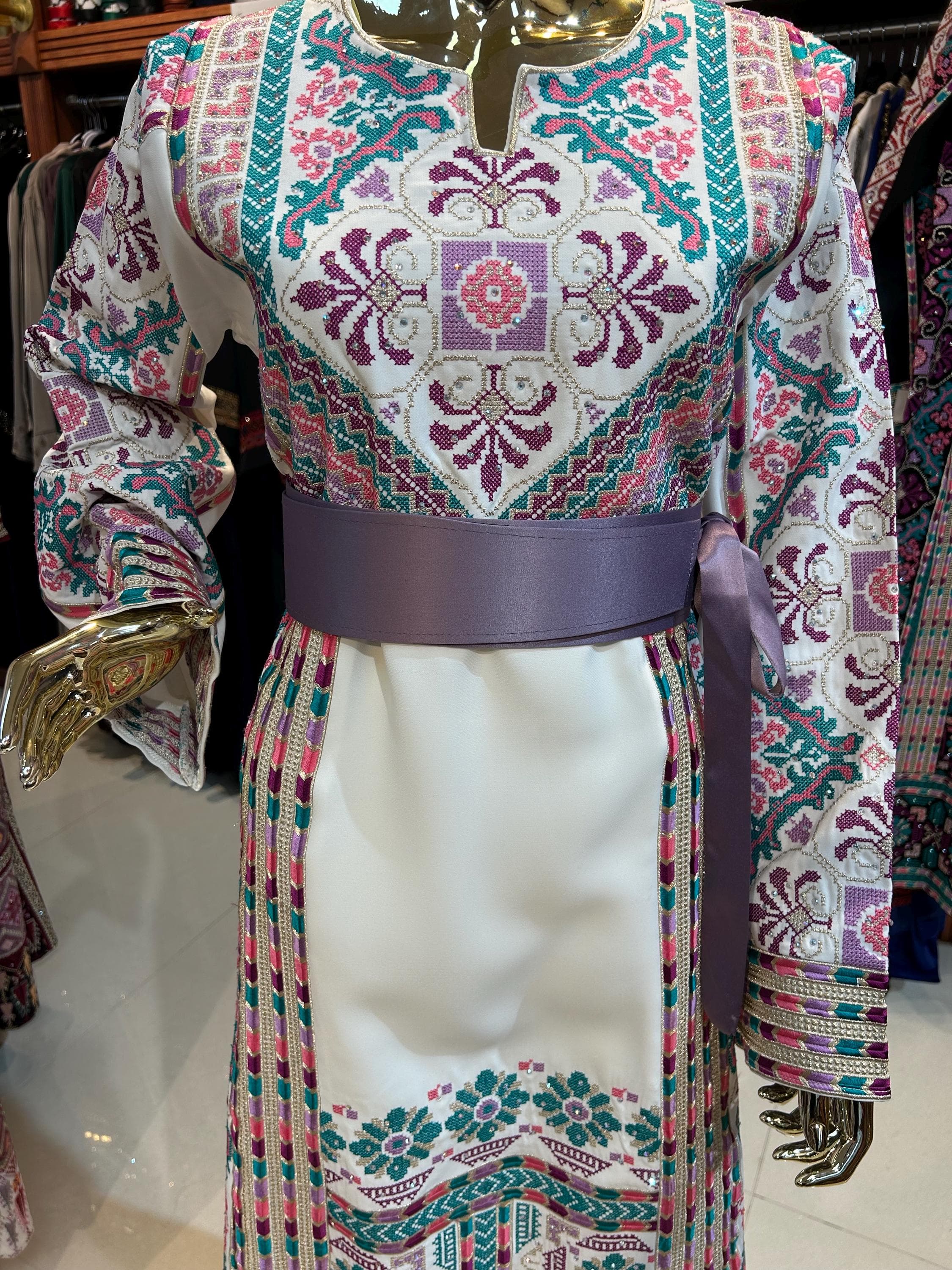 Elegant Embroidered Thobe | White & Blue, Cultural Dress - image 3