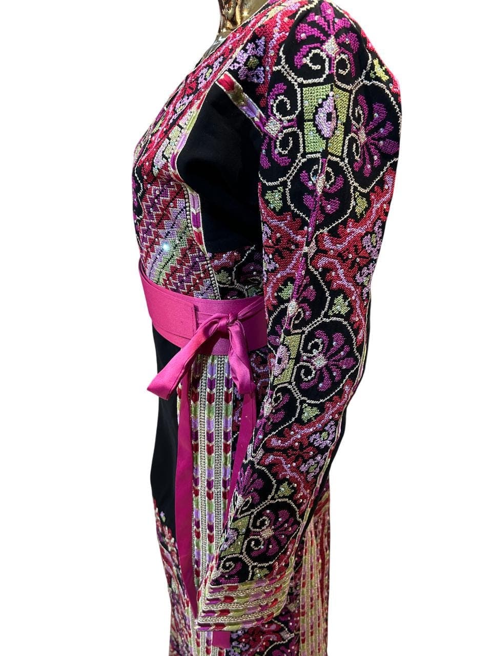 Black & Pink Embroidered Thobe | Modern Palestinian Dress - image 5