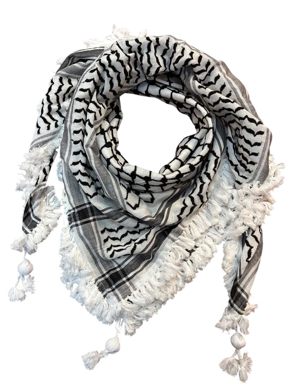 Traditional Palestinian Keffiyeh Scarf: Black & White Hatta, Made in Jordan