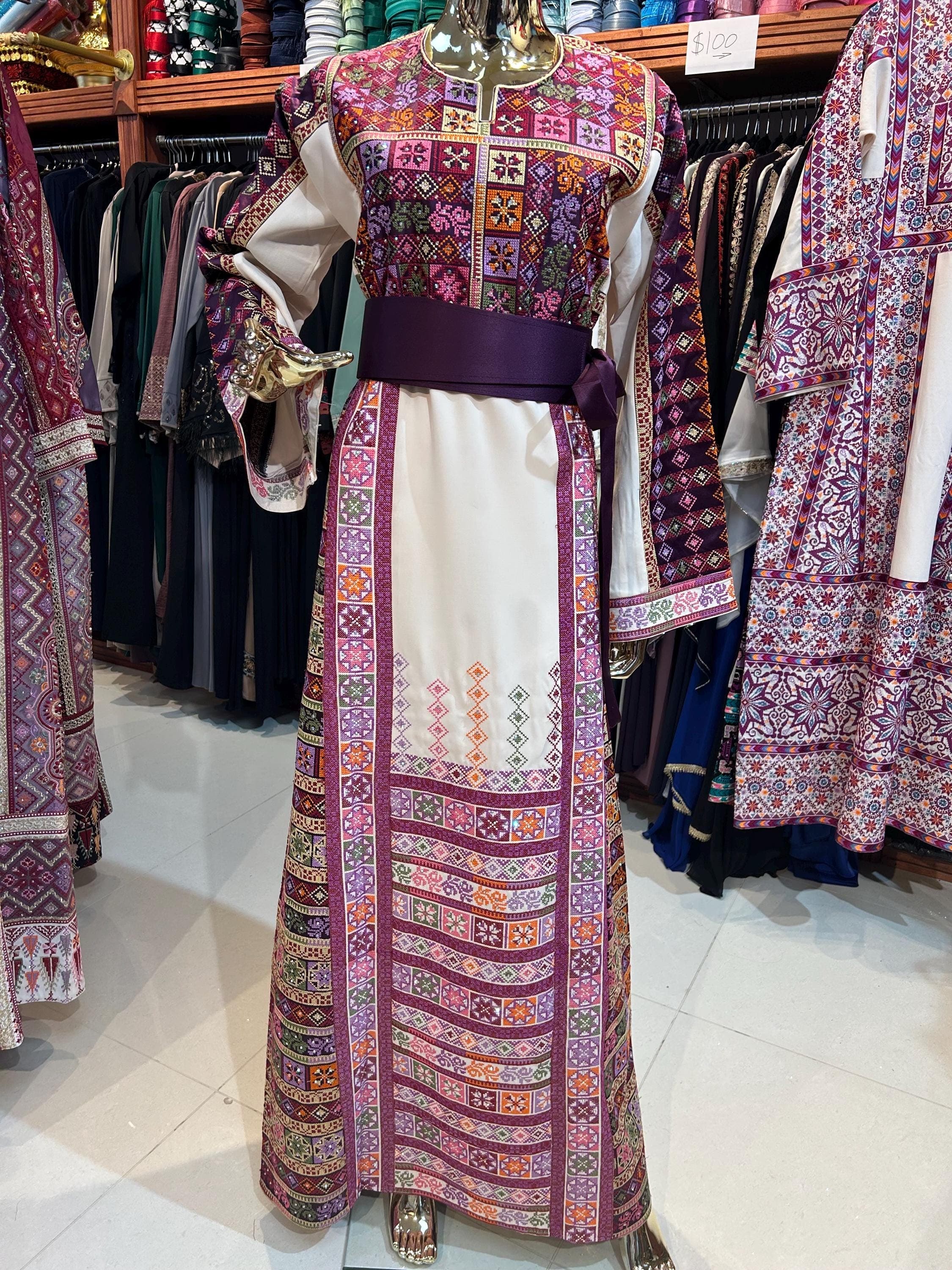 Elegant Purple Thobe | Embroidered Palestinian Dress