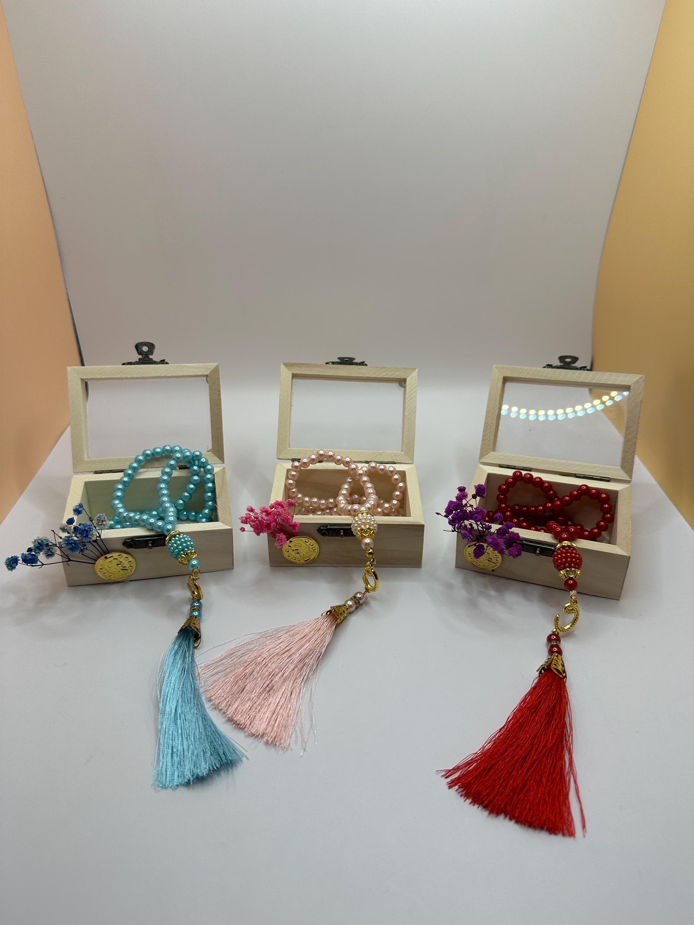 Wooden Henna Favor Box with Colored Prayer Beads (12 Pieces) - image 3