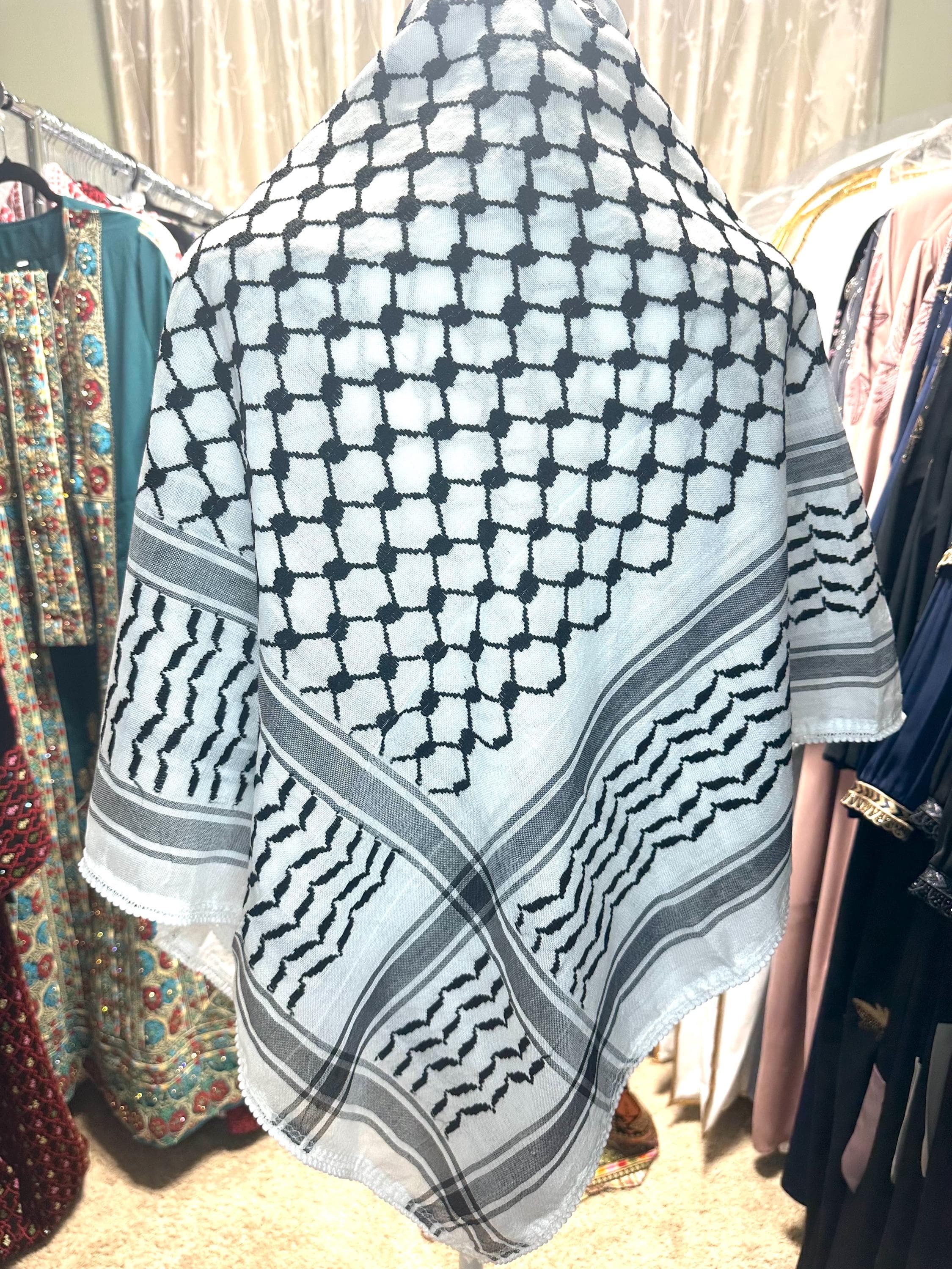 Palestinian Keffiyeh Scarf: Black & White Shemagh, Made in Jordan - image 3