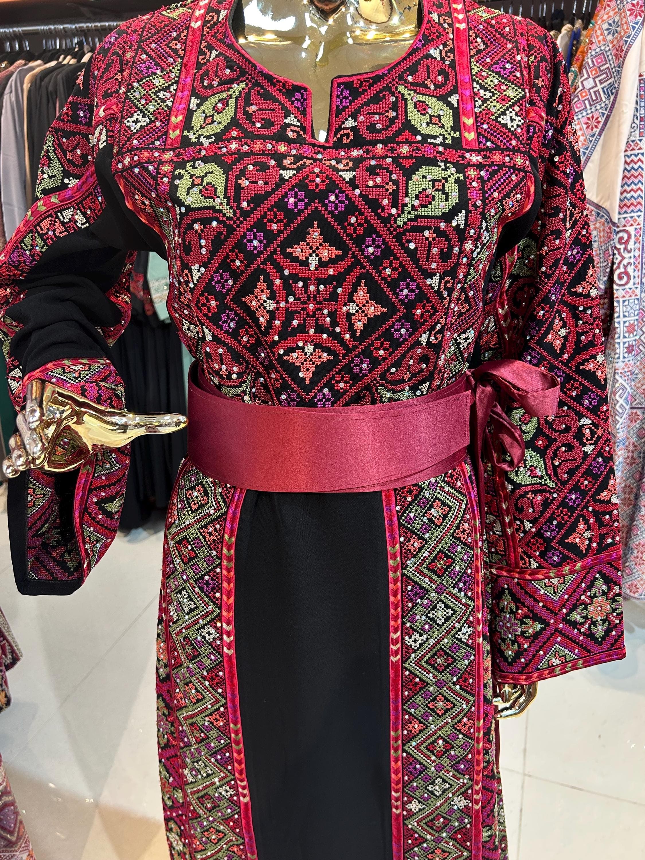 Red & Green Embroidered Thobe - image 3