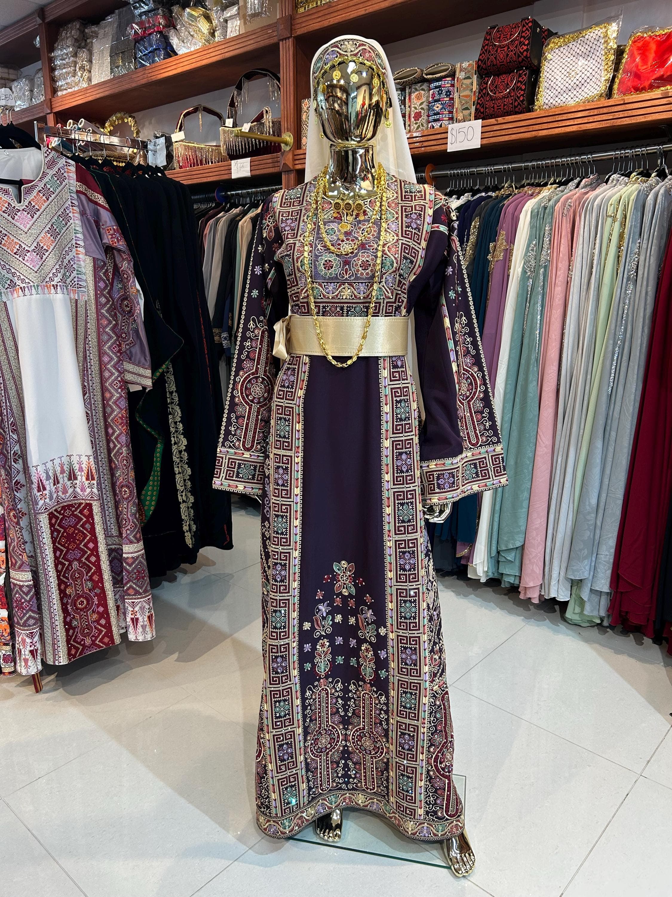Embroidered Purple Thobes | Includes Matching Bag, Shawl, & Two Belts|