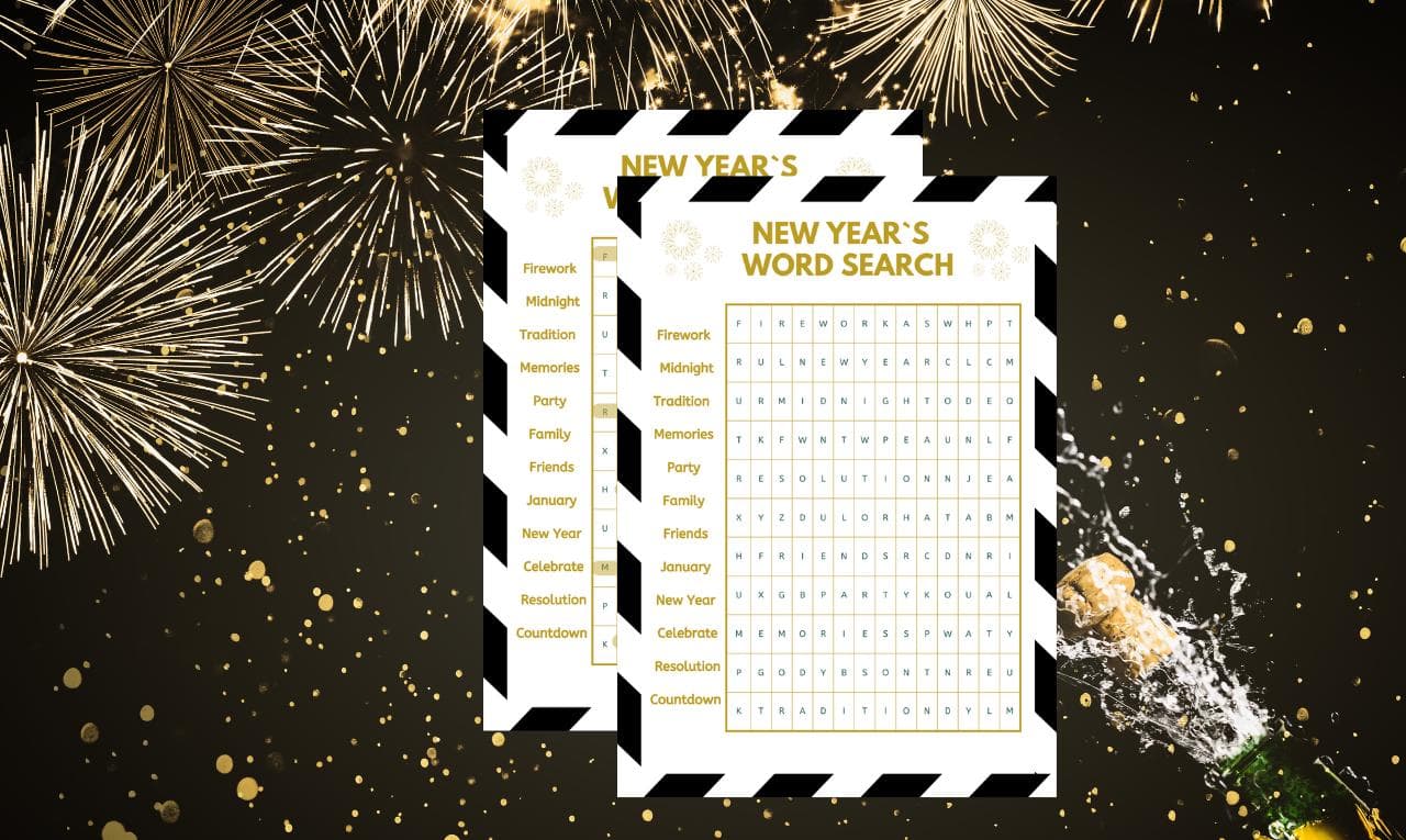 2025 New Year Word Search, New Year’s Eve Game, Printable Word Search, Family Party Games, Holiday Activities, Kids Word Search, Festive Word Search Game, New Year Classroom Activity, New Year’s Party Favor, Fun Printable Game